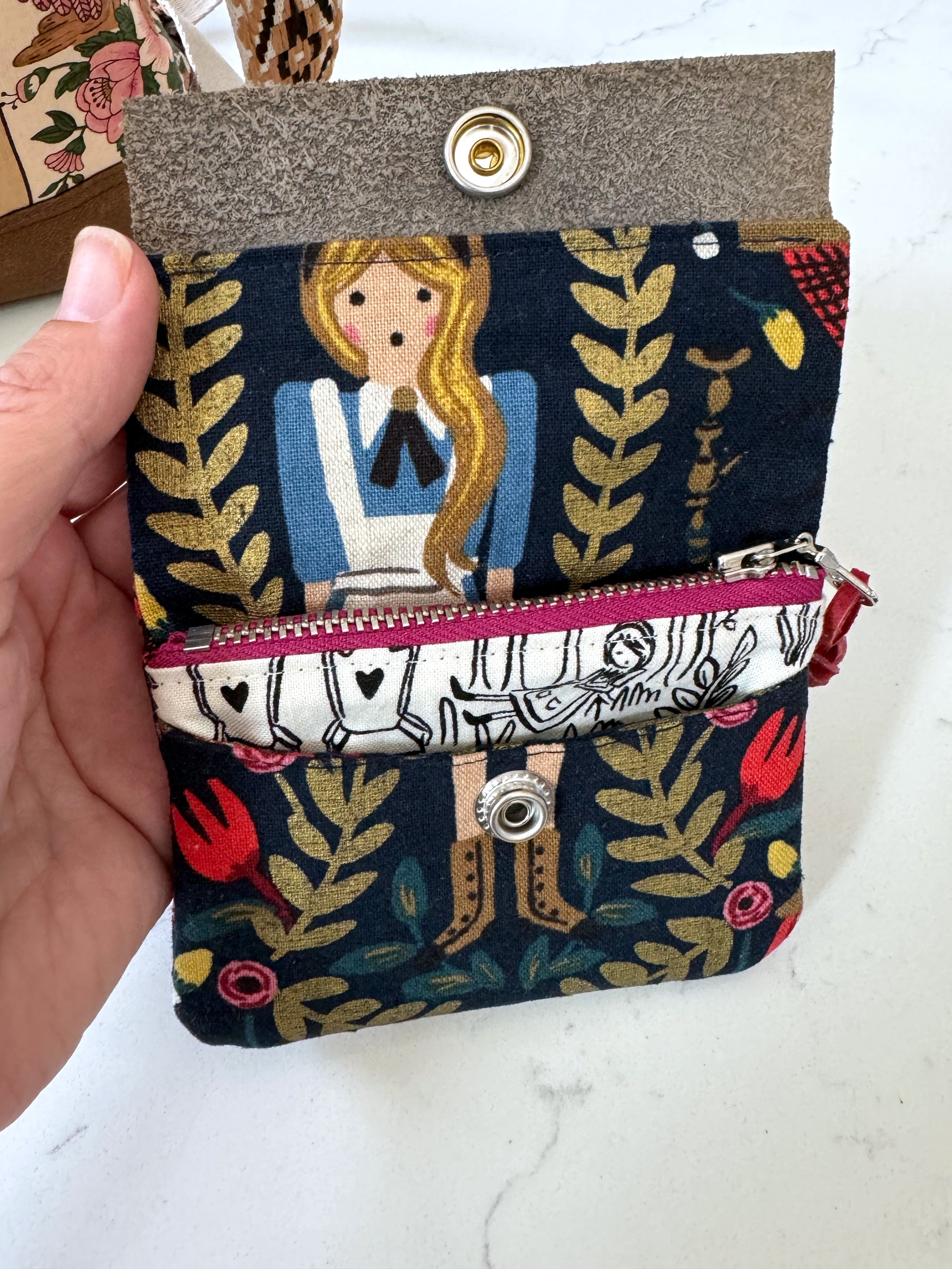 The Mini Janet - Half Size Wallet in Alice in Wonderland Canvas Fabric - KrisChris