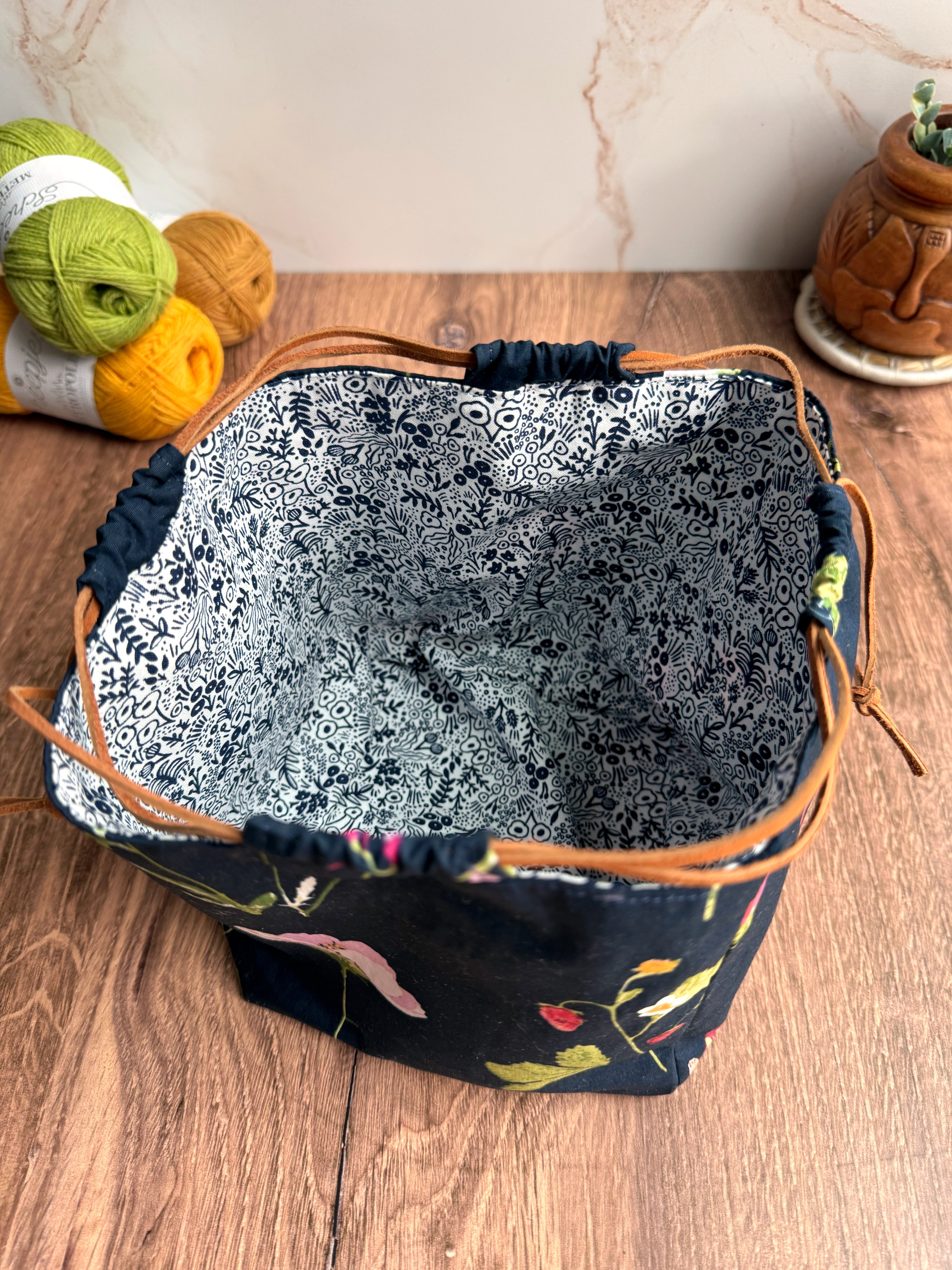 The Pat Pouch - Japanese Drawstring Bag in Japanese Watercolor Themed Fabric - KrisChris