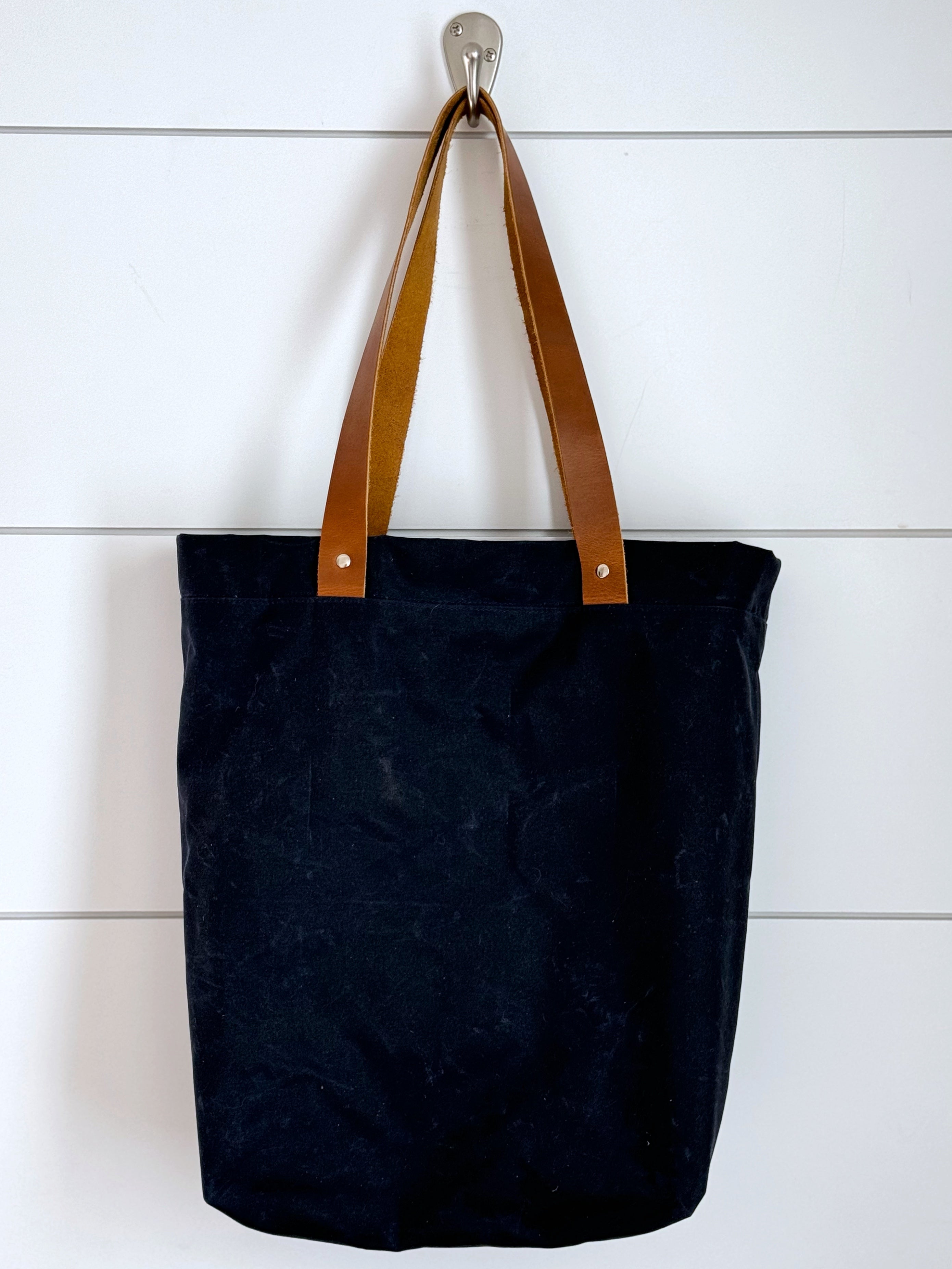 The Kristen - Project Tote Bag in Navy Waxed Canvas Paisley Sunbrella Fabric - KrisChris