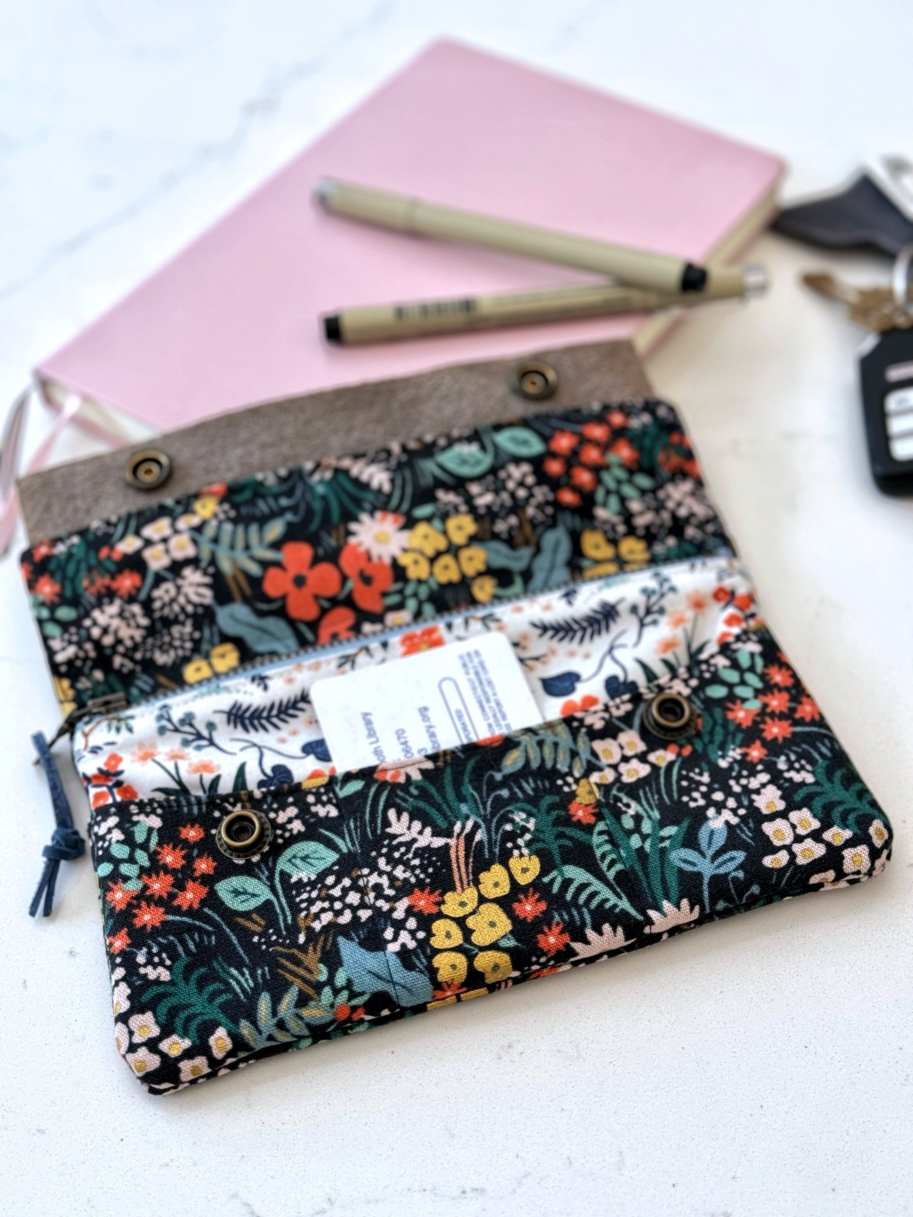 The Janet - Full Size Wallet in Florals and Gold Accents - KrisChris