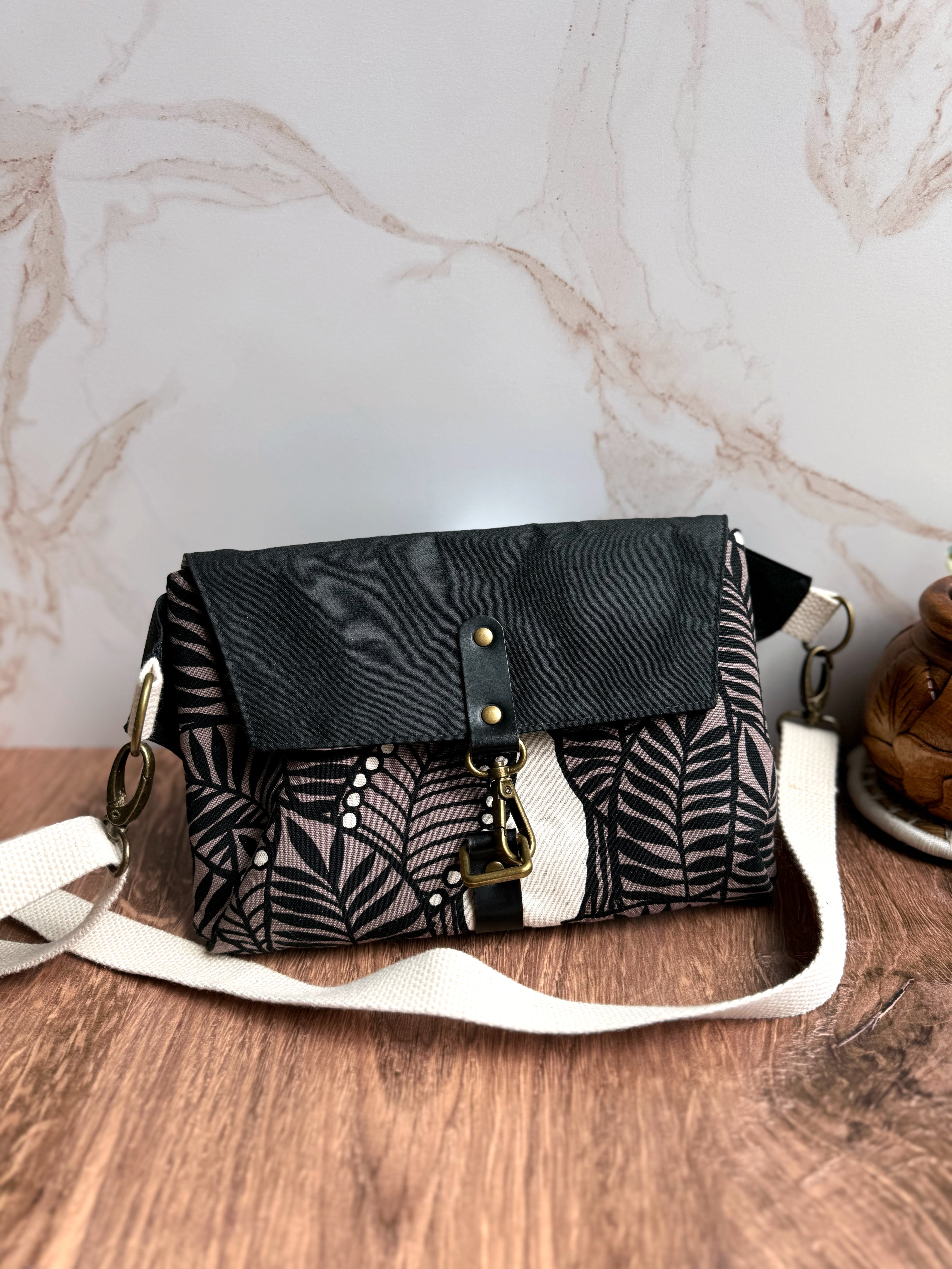 The Jenn - Adjustable Crossbody Belt Bag in Black and Brown Florals - KrisChris