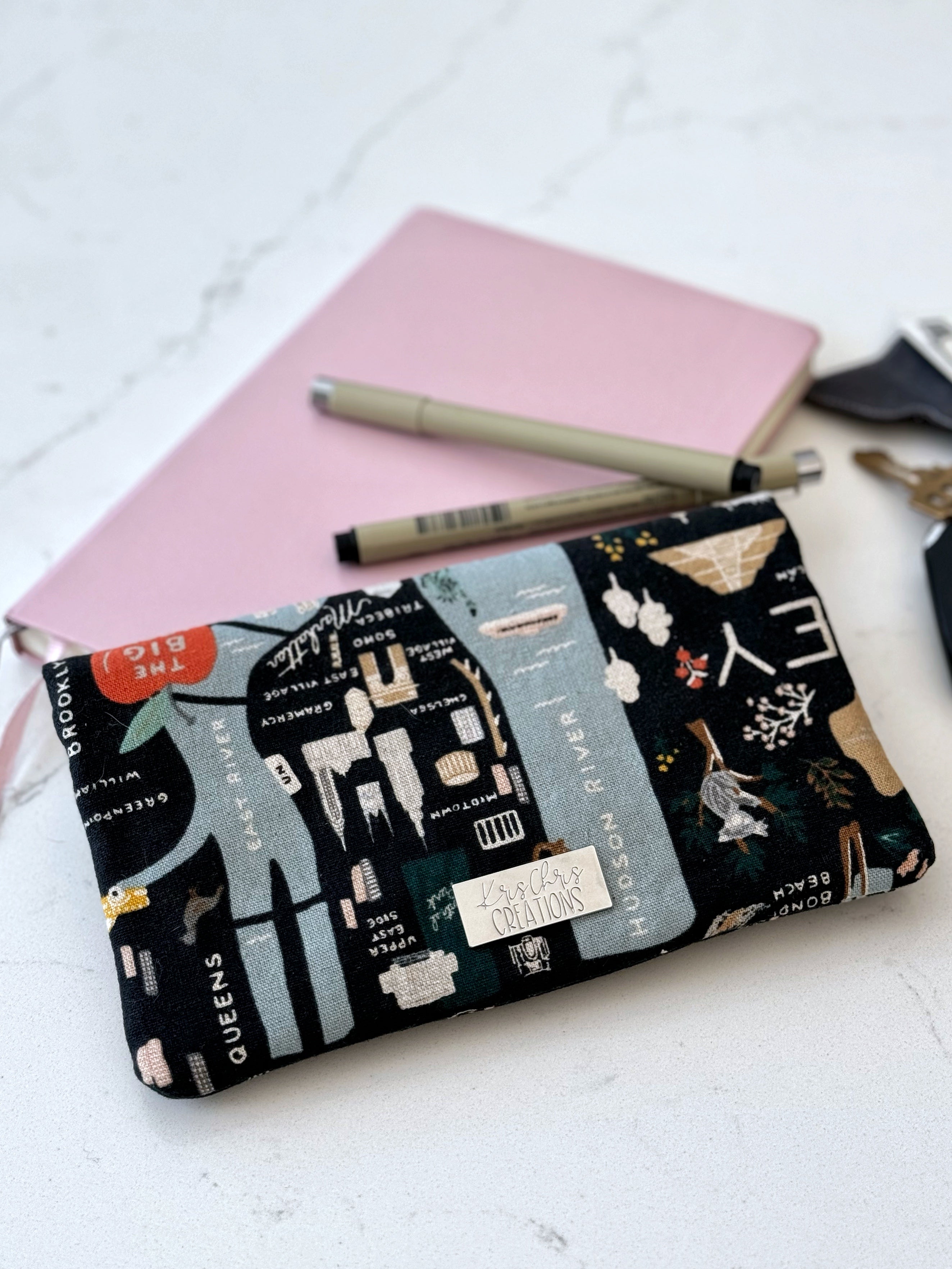 The Janet - Full Size Wallet in Black Canvas Travel Theme - London and New York - KrisChris