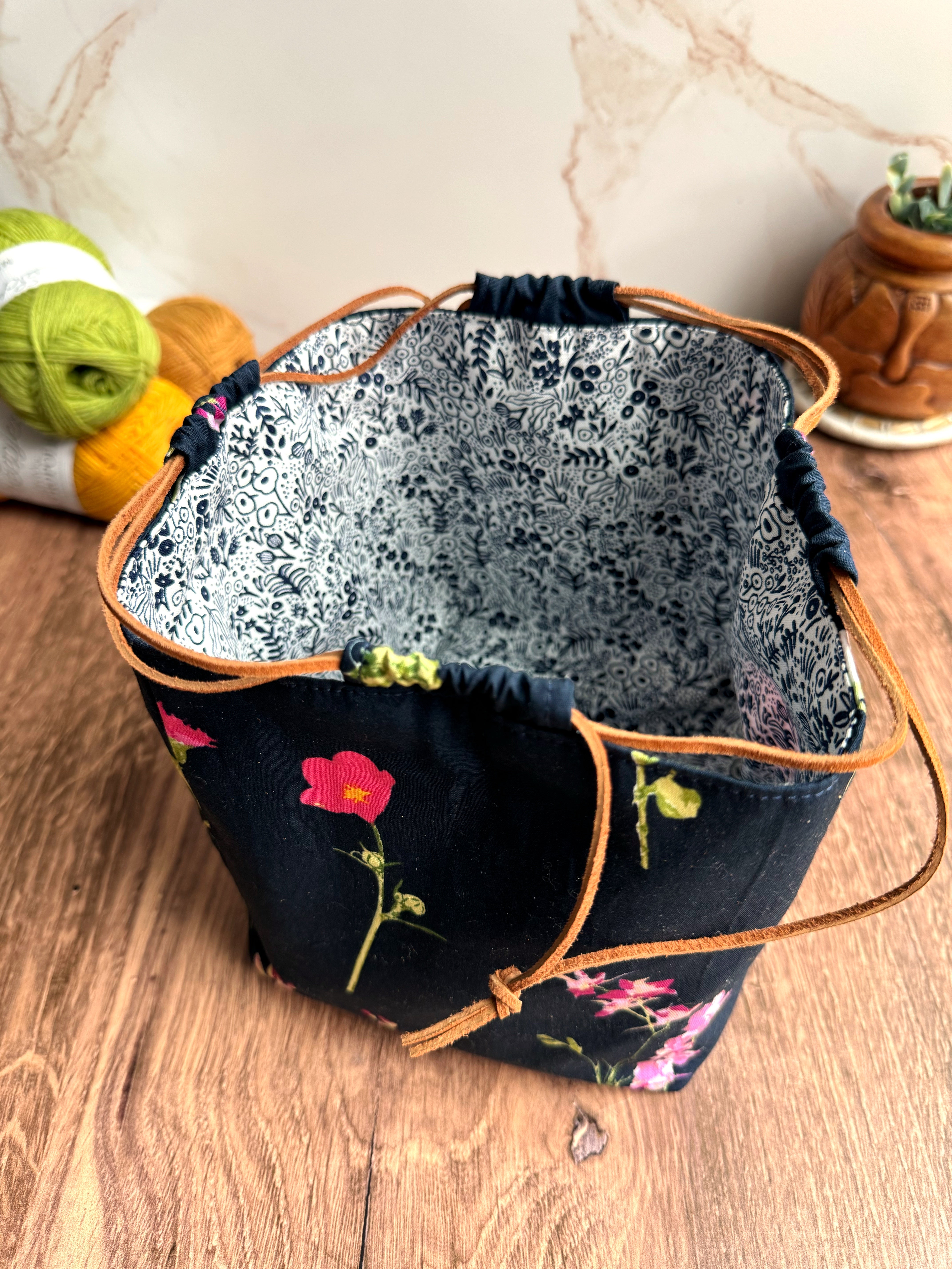 The Pat Pouch - Japanese Drawstring Bag in Japanese Watercolor Themed Fabric - KrisChris