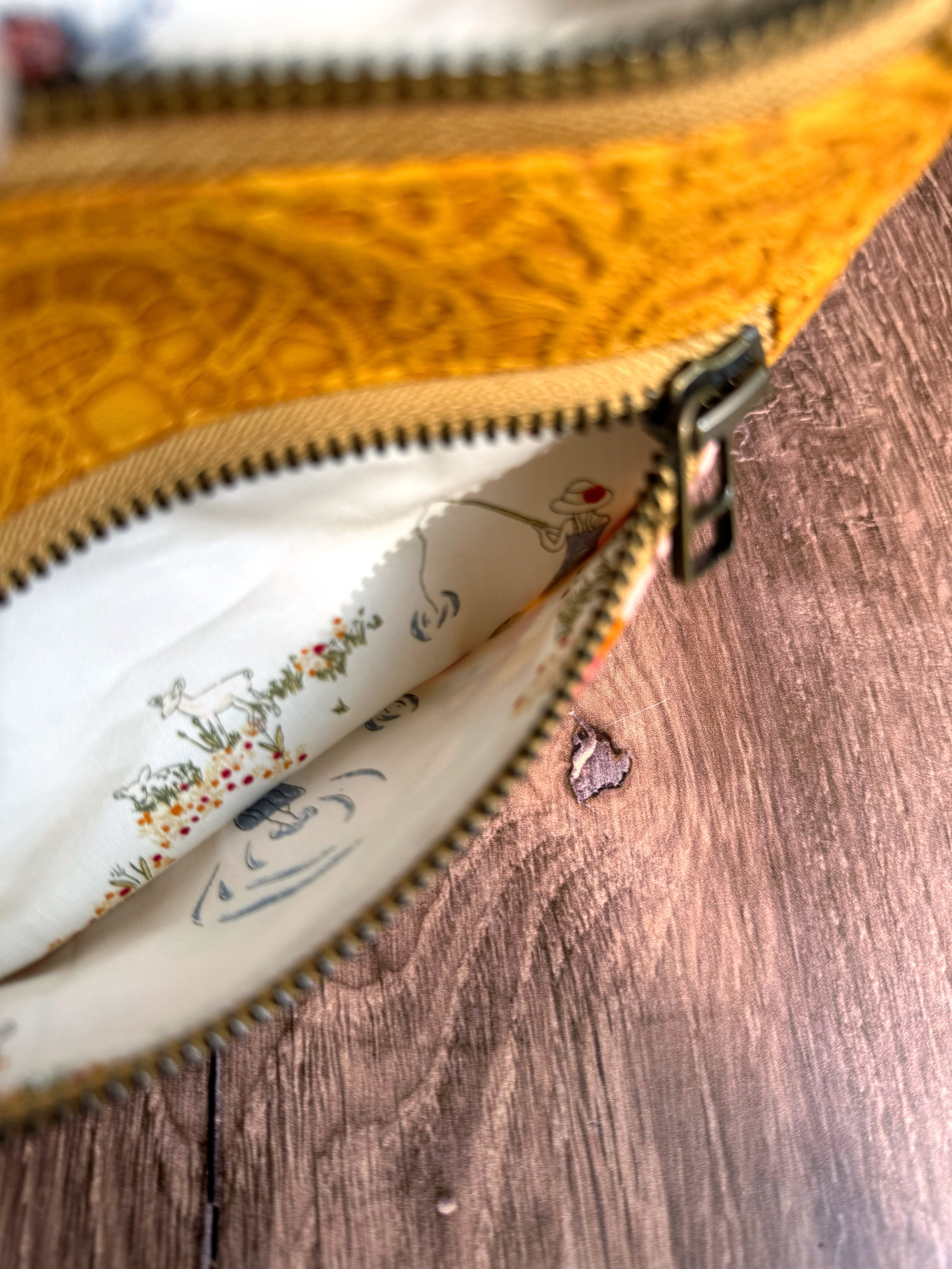 The Erin - Double Zippered Pouch in Yellow Lace Vinyl and Pink and Red Floral Cotton - KrisChris