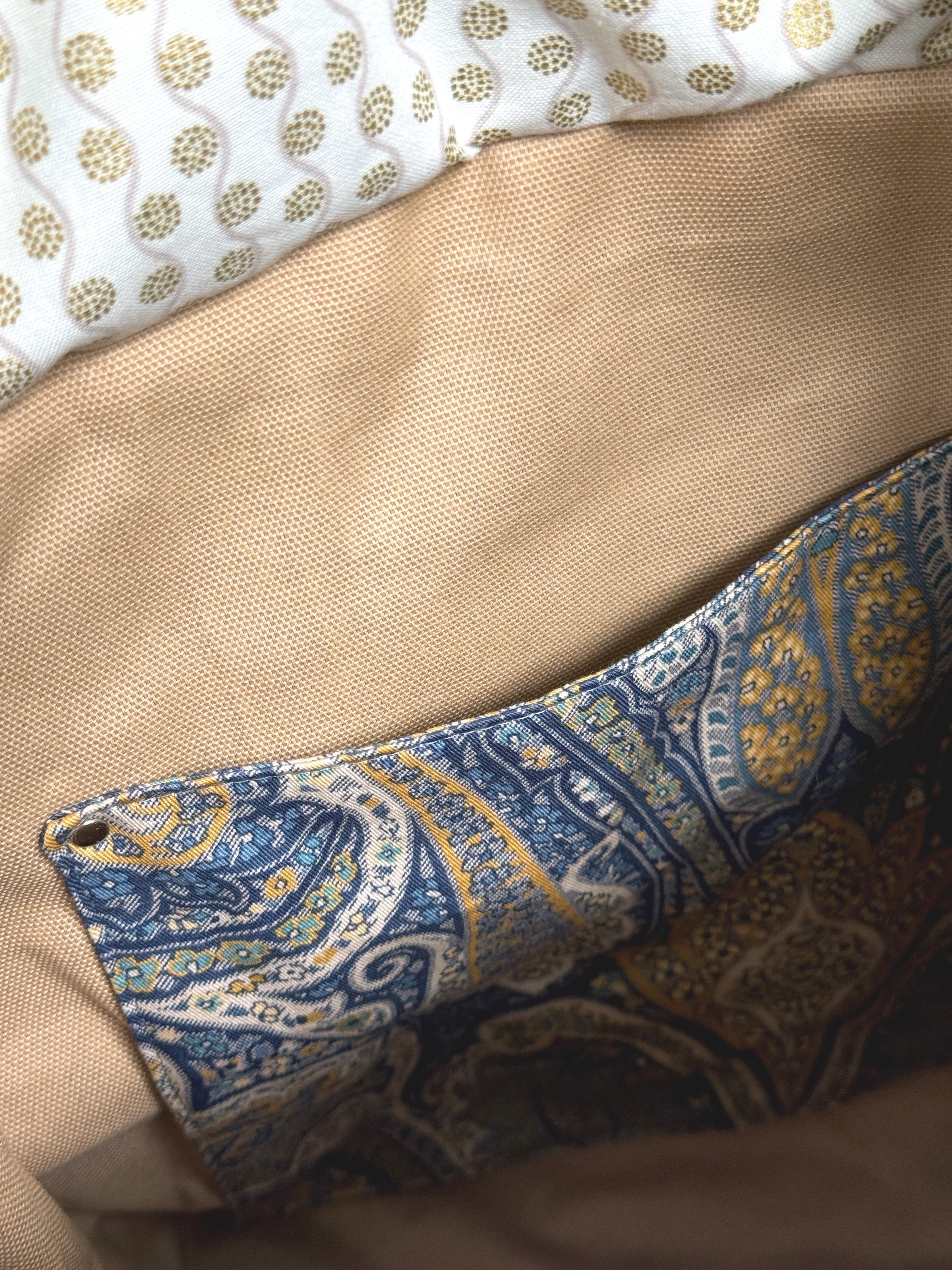 The Kristen - Project Tote Bag in Navy Waxed Canvas Paisley Sunbrella Fabric - KrisChris