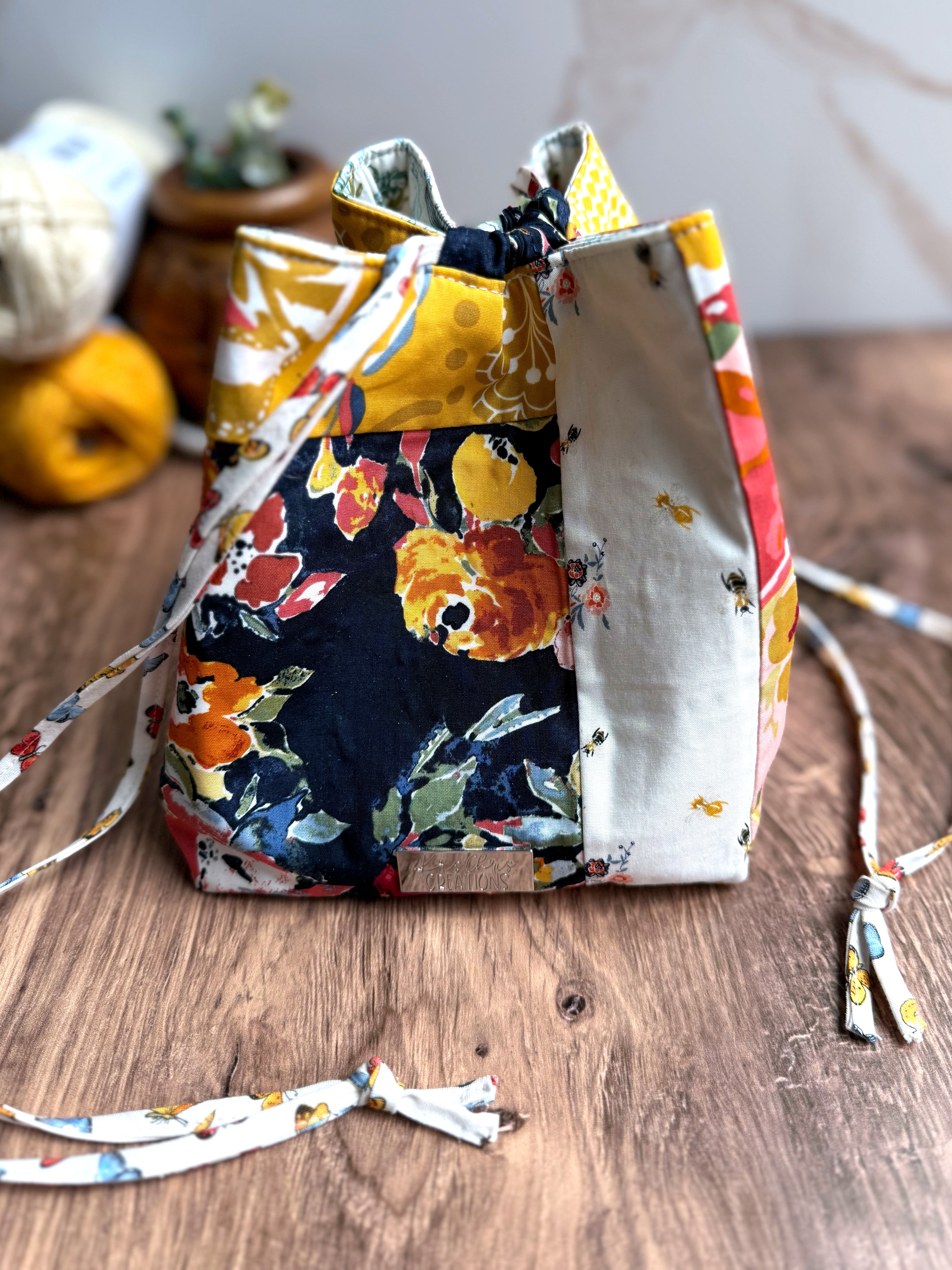 The Pat Pouch - Japanese Drawstring Bag in Artisan Patchwork Style Floral Cottons - KrisChris