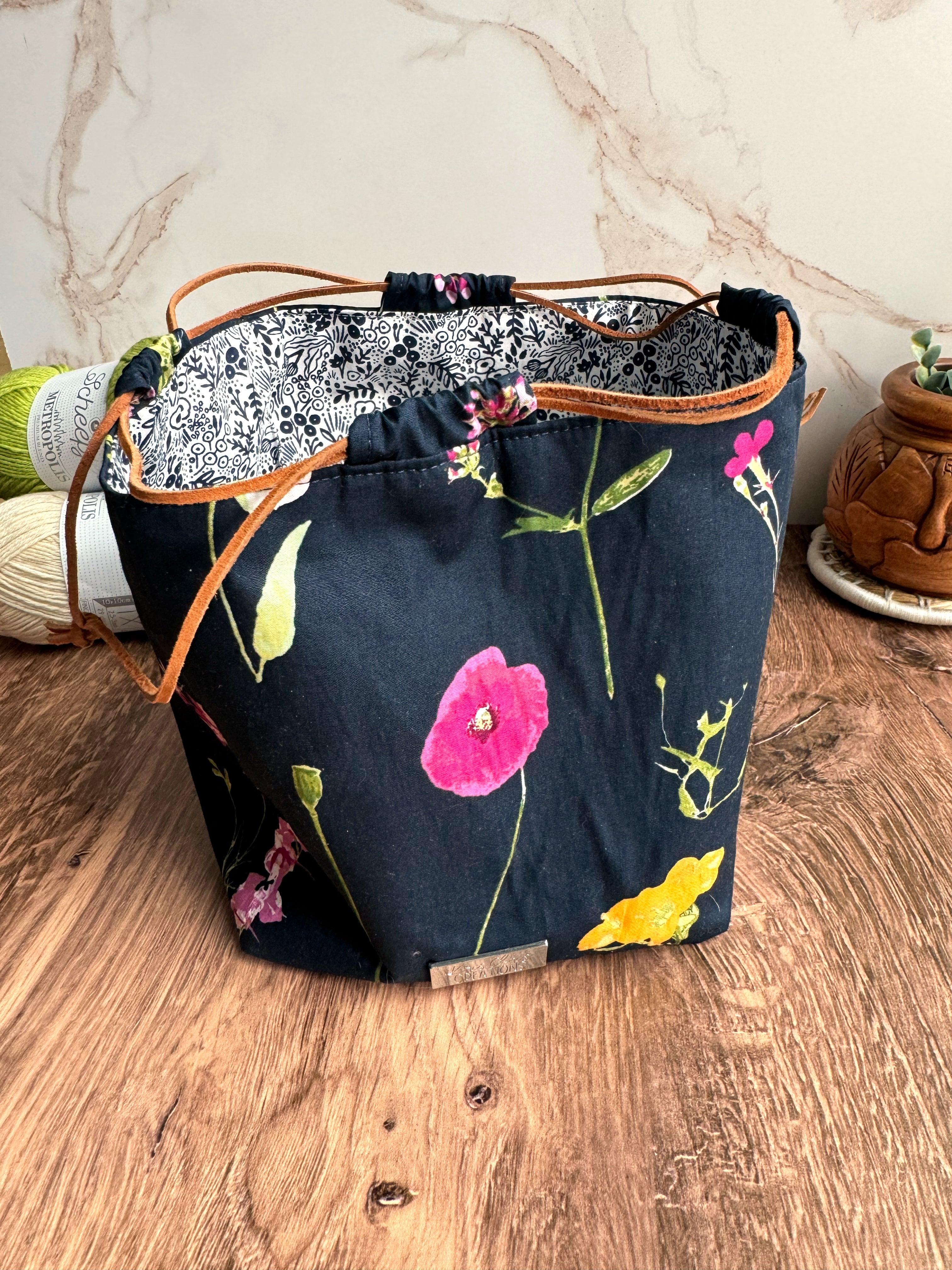 The Pat Pouch - Japanese Drawstring Bag in Japanese Watercolor Themed Fabric - KrisChris