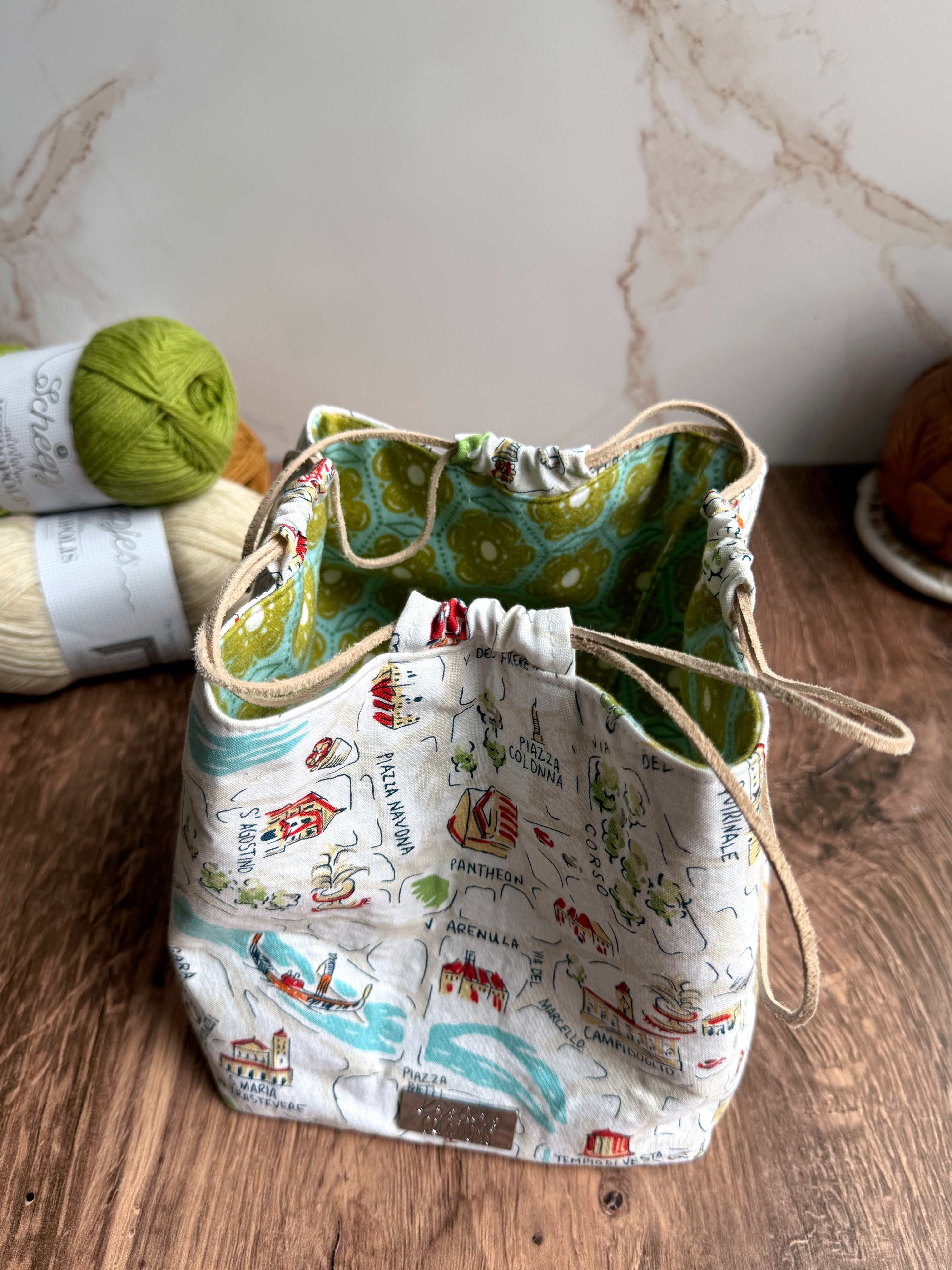 The Pat Pouch - Japanese Drawstring Bag in Italian Travel Fabric - KrisChris