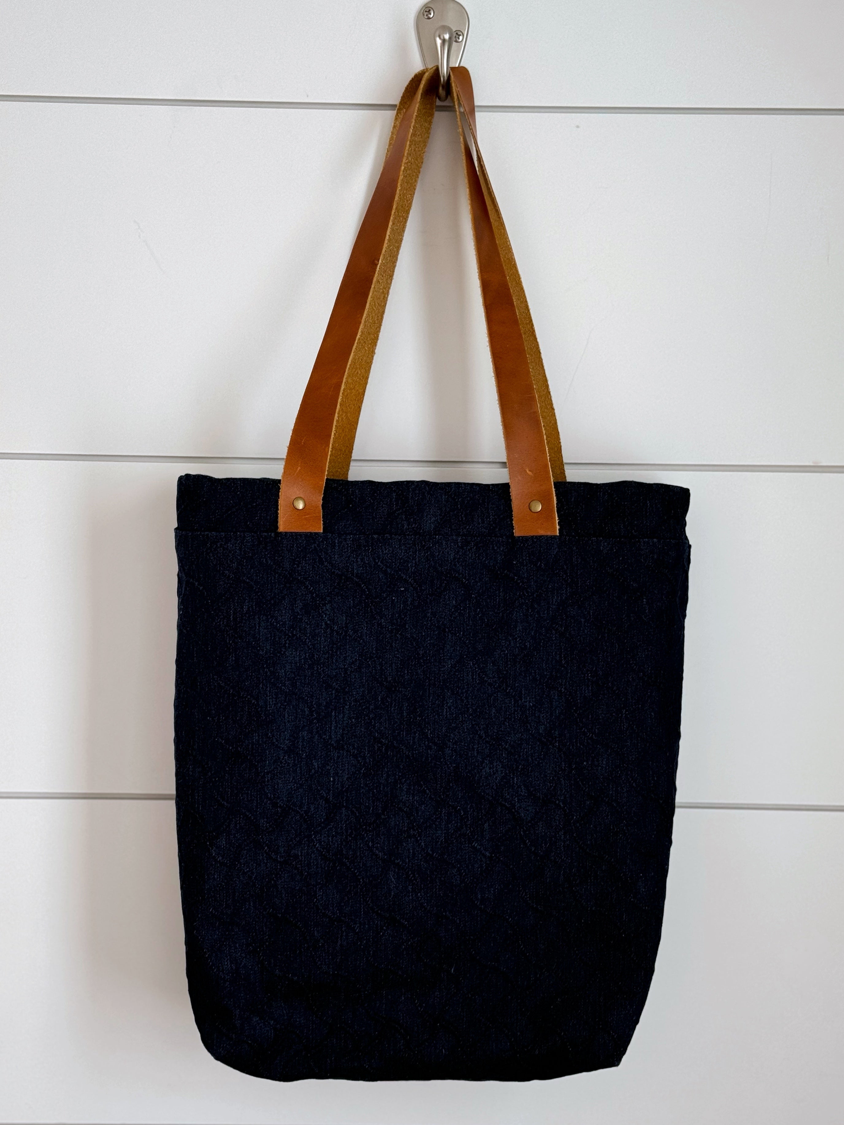 The Kristen - Project Tote Bag in Textured Denim and Bright Pink Floral Canvas - KrisChris