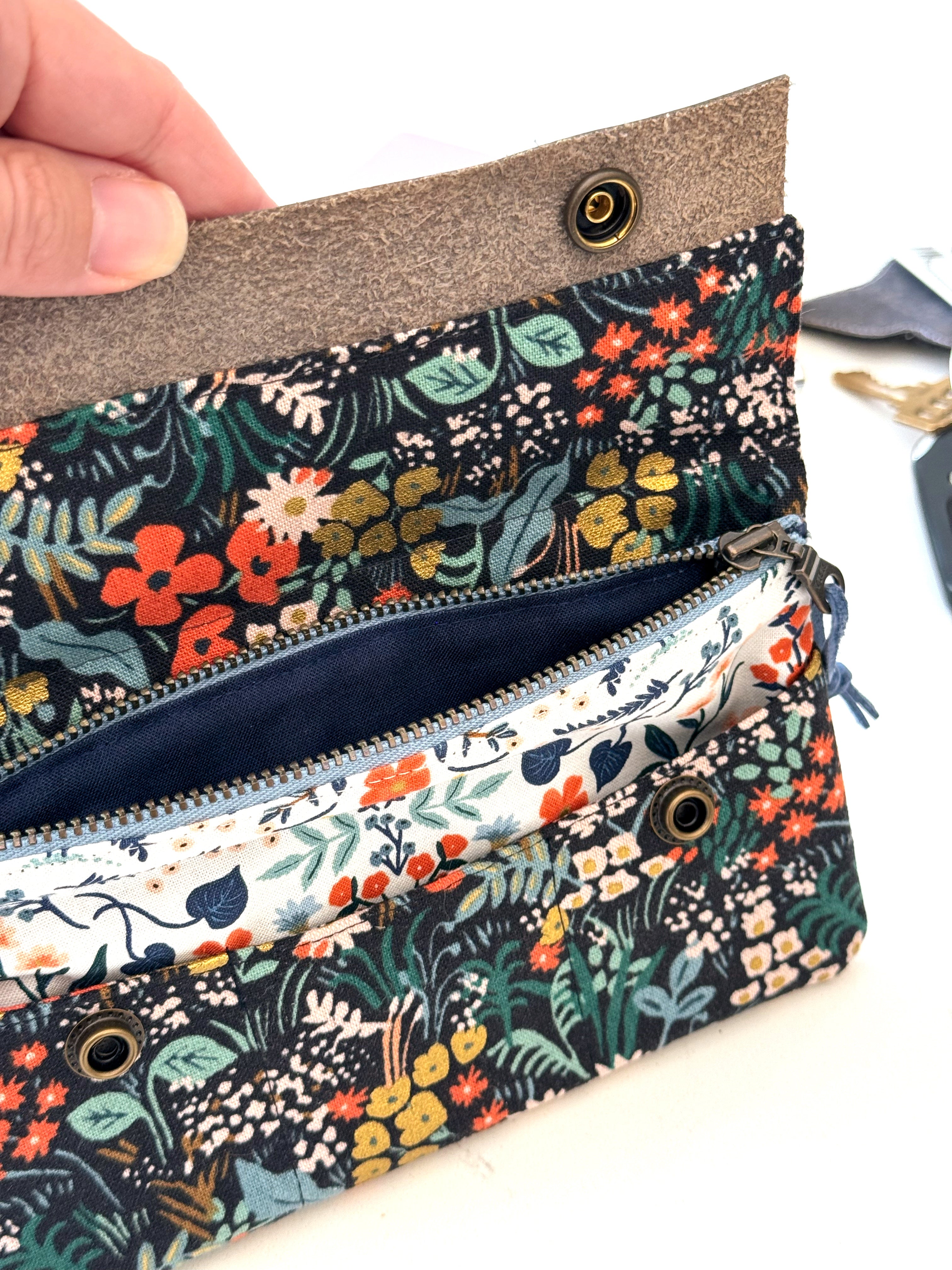 The Janet - Full Size Wallet in Florals and Gold Accents - KrisChris