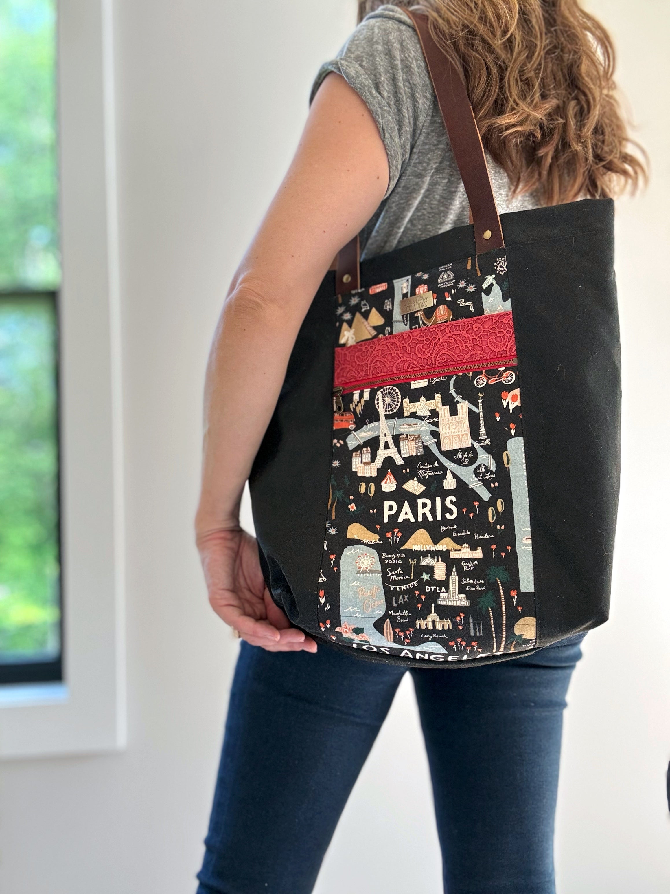 The Kristen - Project Tote Bag in Black Waxed Canvas for Travel Lover - KrisChris