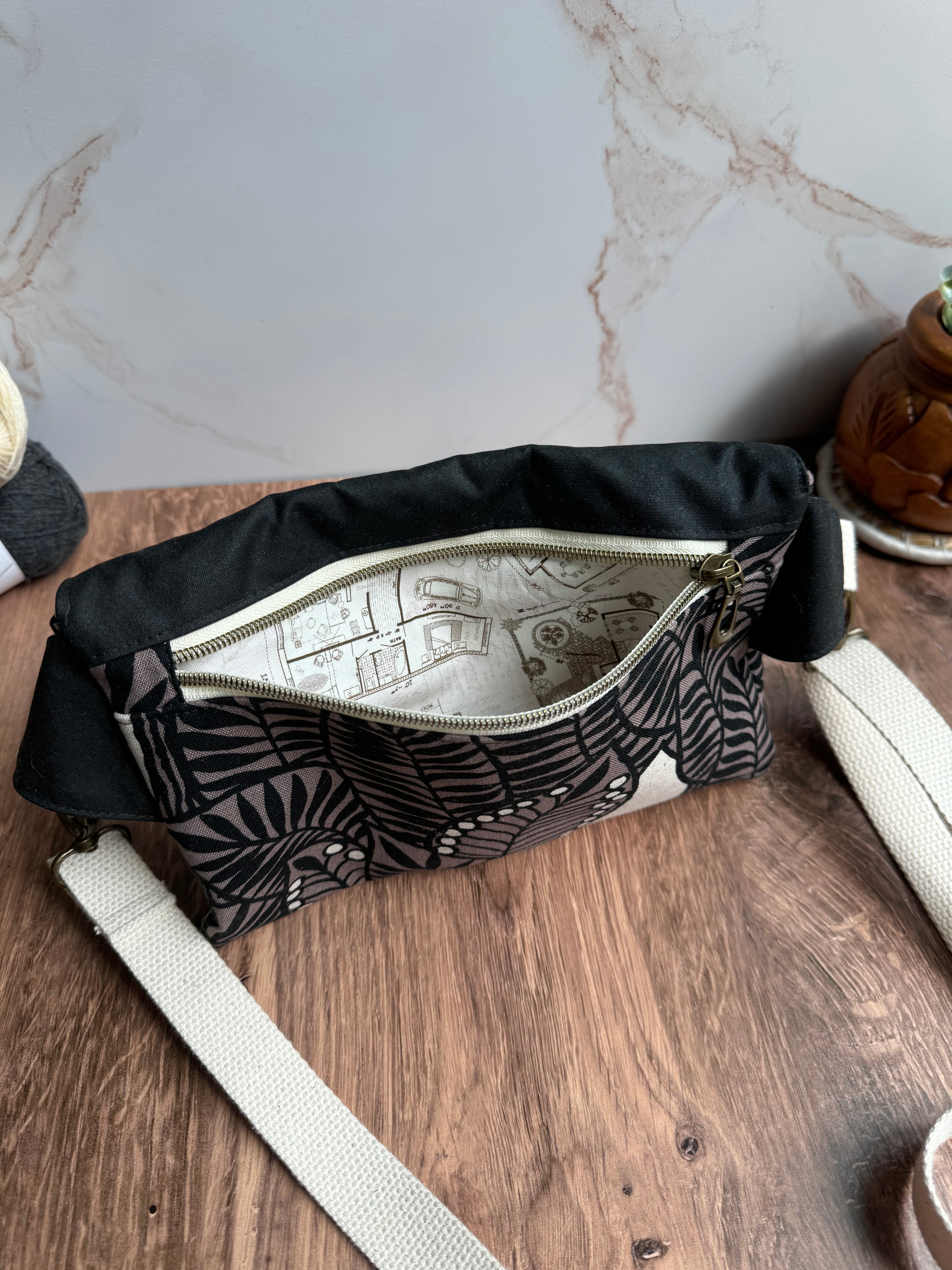The Jenn - Adjustable Crossbody Belt Bag in Black and Brown Florals - KrisChris