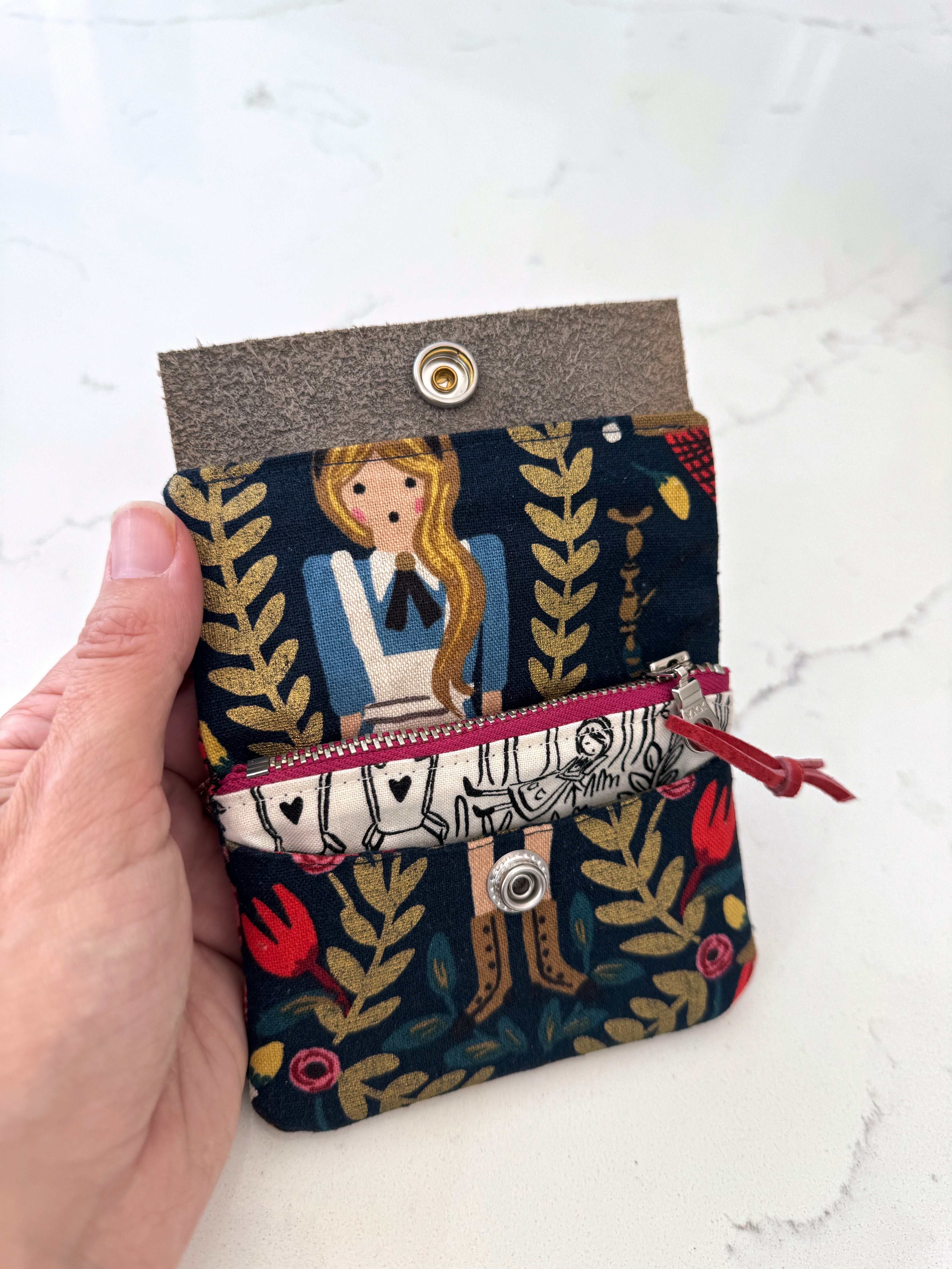 The Mini Janet - Half Size Wallet in Alice in Wonderland Canvas Fabric - KrisChris