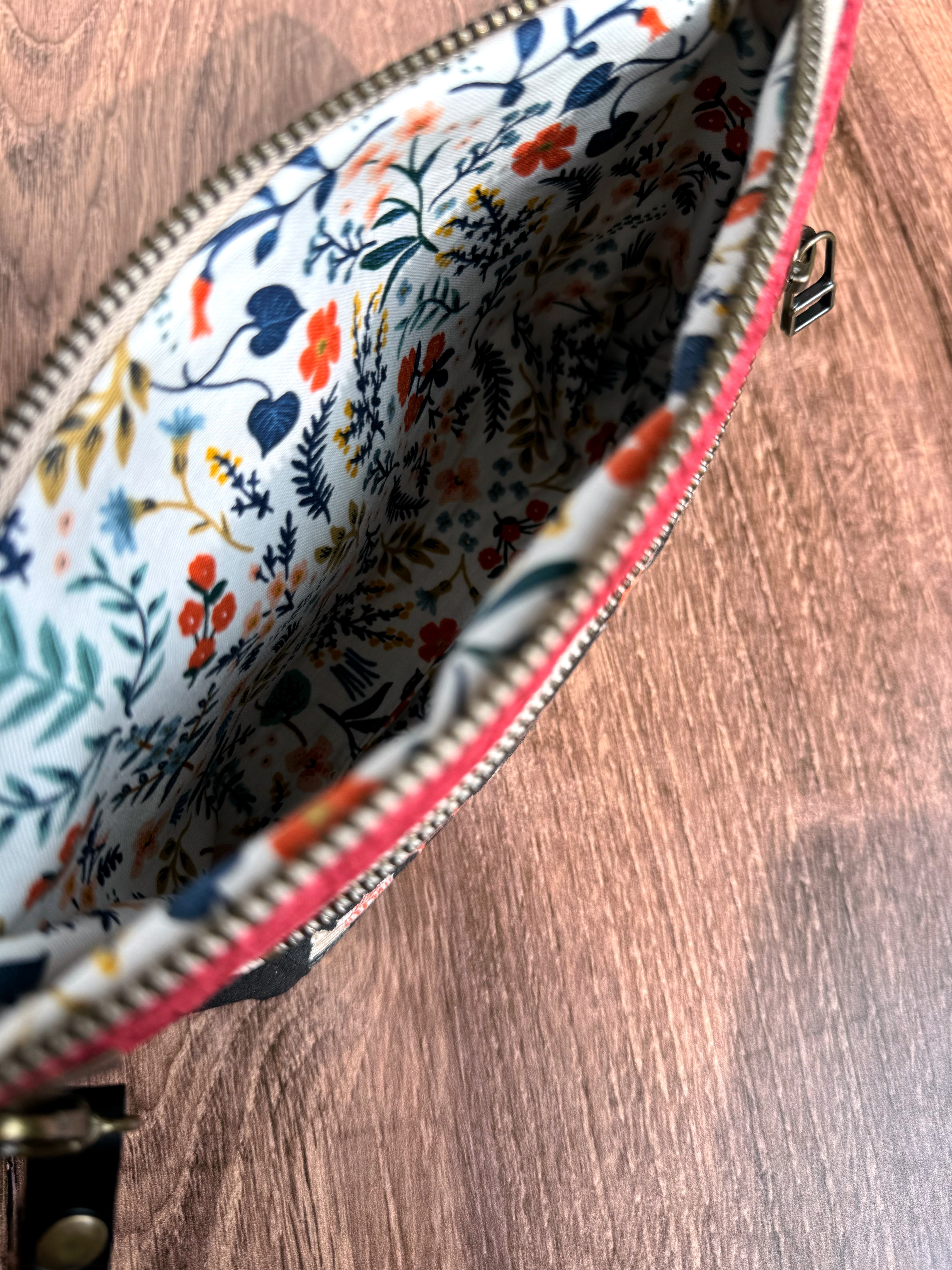 The Erin - Double Zippered Pouch in Red Lace Vinyl and Map Fabric for a Travel Lover - KrisChris