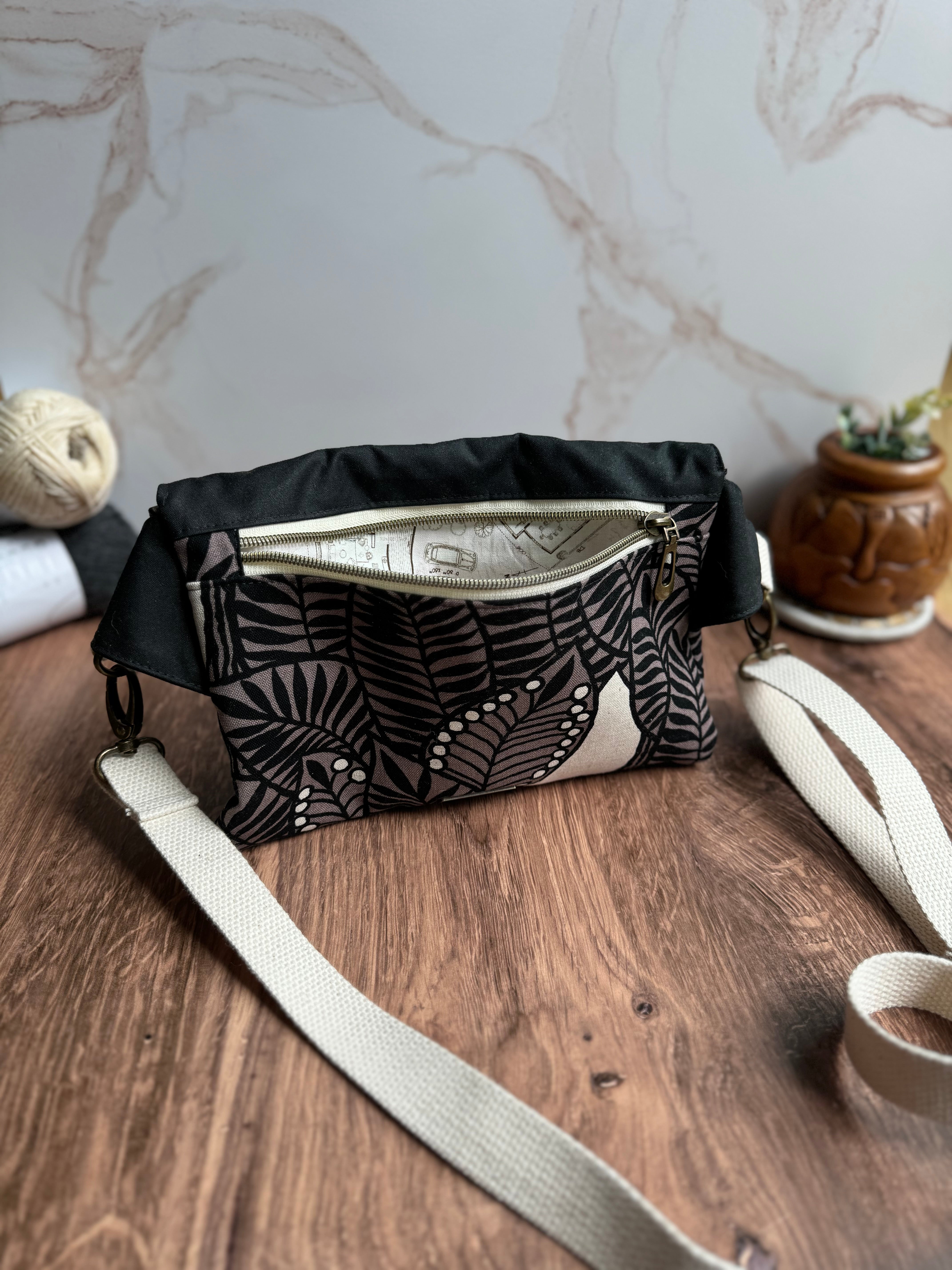 The Jenn - Adjustable Crossbody Belt Bag in Black and Brown Florals - KrisChris