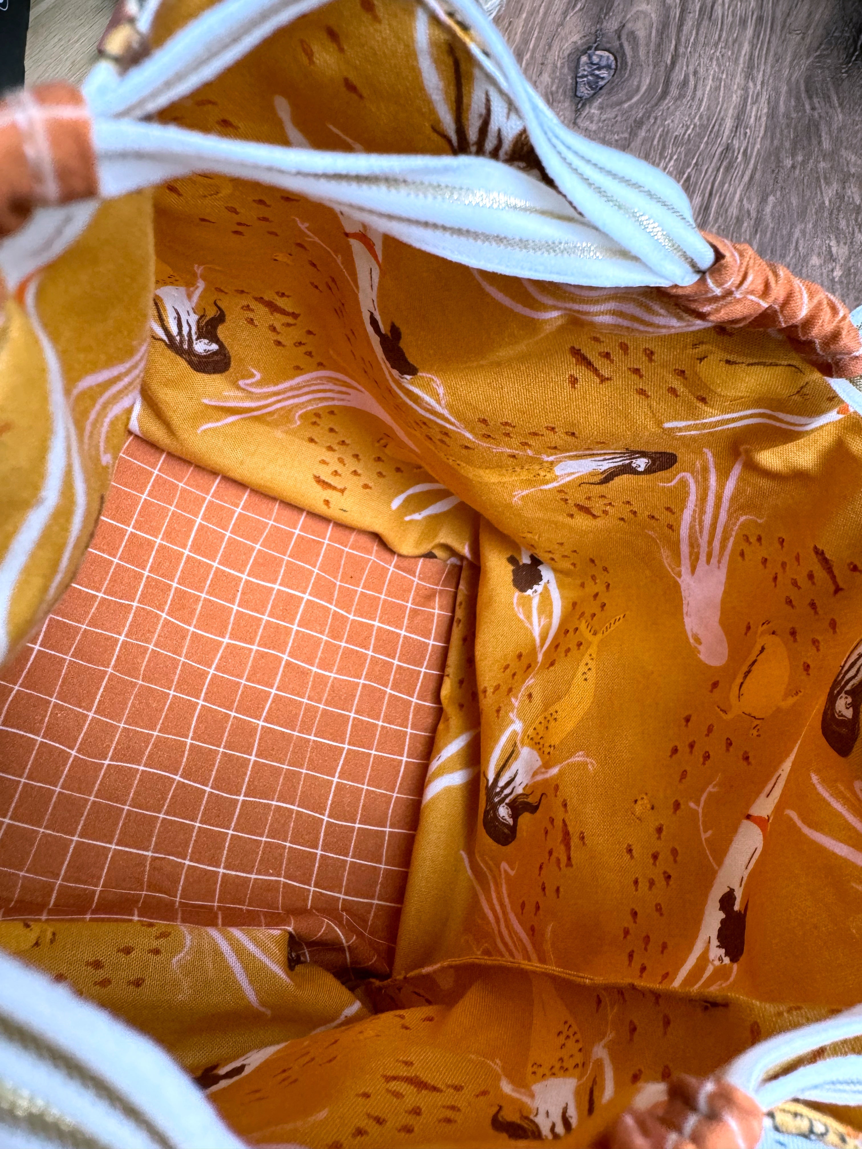 The Pat Pouch - Japanese Drawstring Bag in White and Orange Floral Cotton - KrisChris