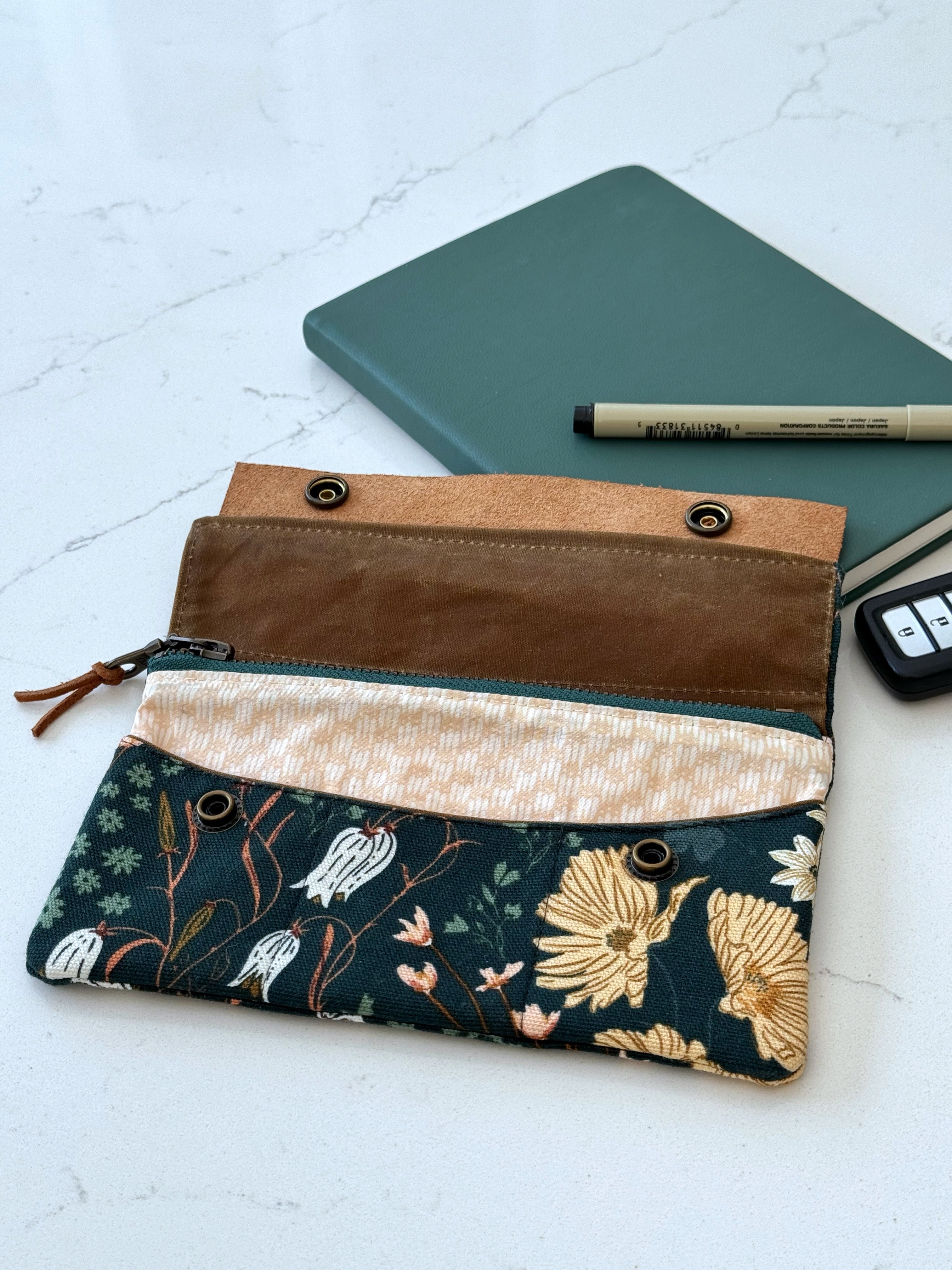 The Janet - Full Size Wallet in Floral Green Illustrated Canvas - KrisChris