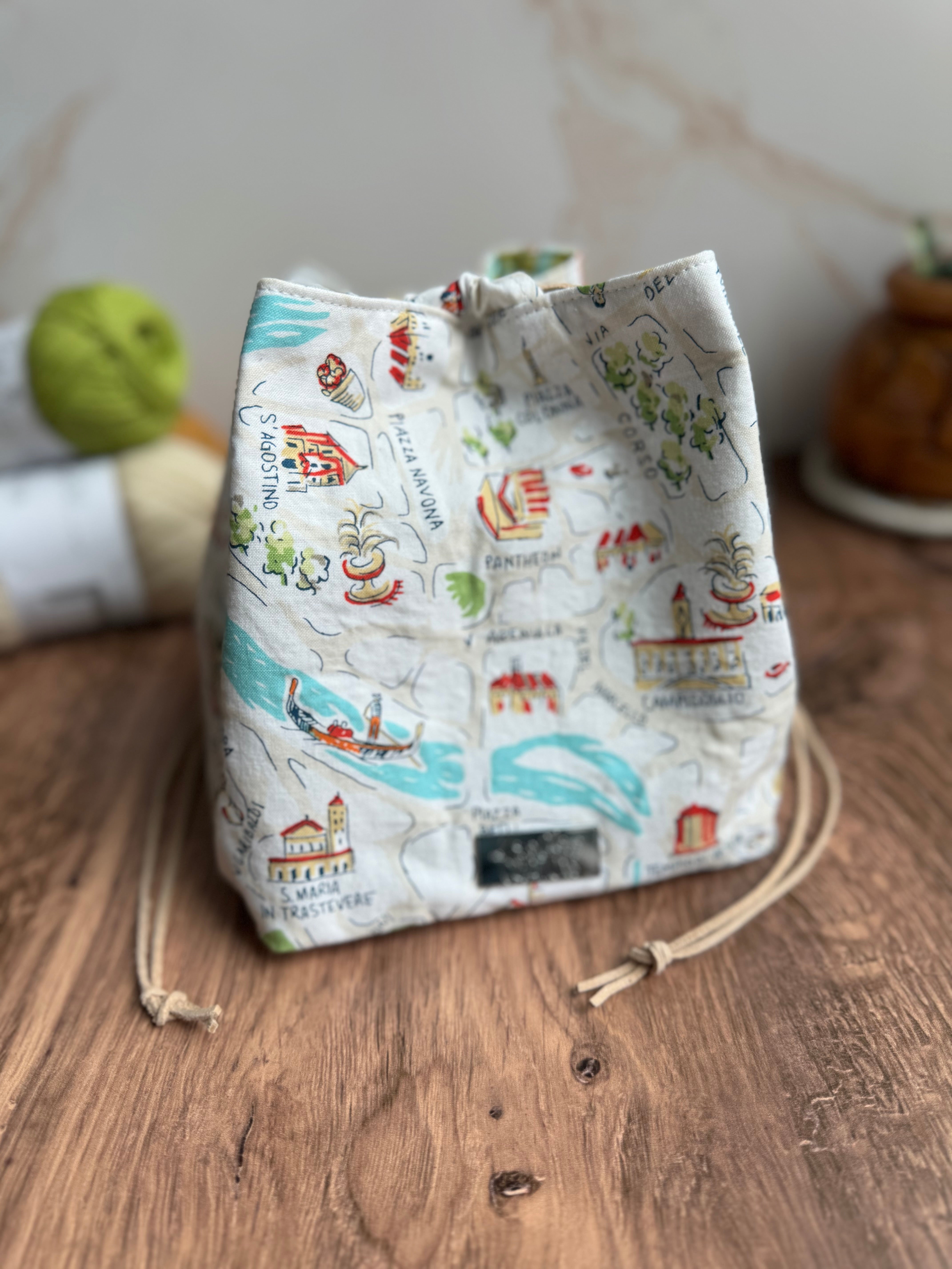 The Pat Pouch - Japanese Drawstring Bag in Italian Travel Fabric - KrisChris
