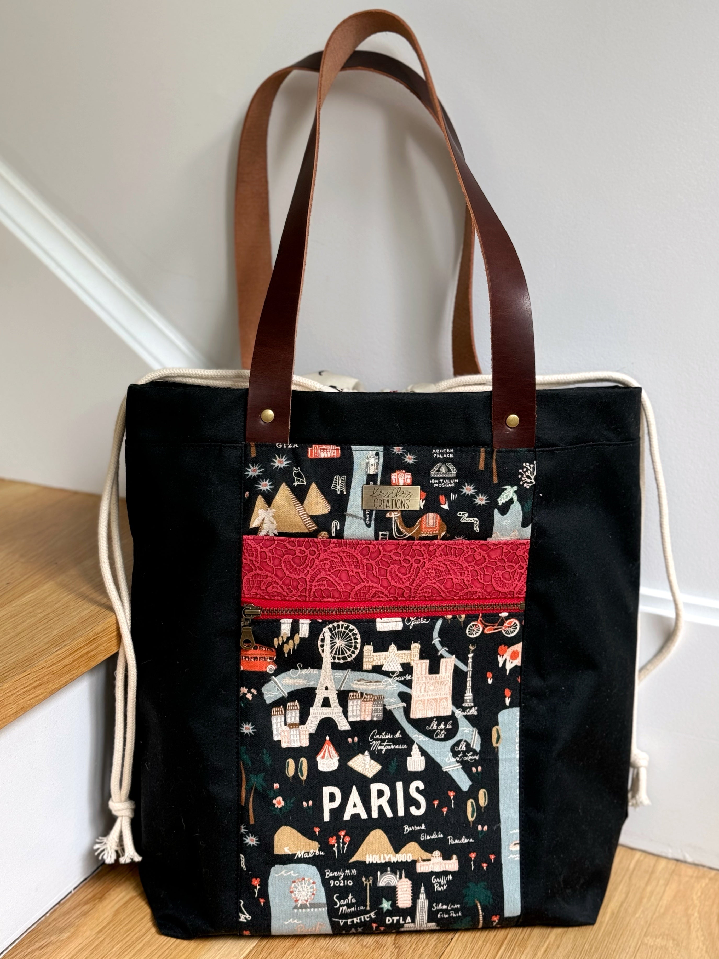 The Kristen - Project Tote Bag in Black Waxed Canvas for Travel Lover - KrisChris