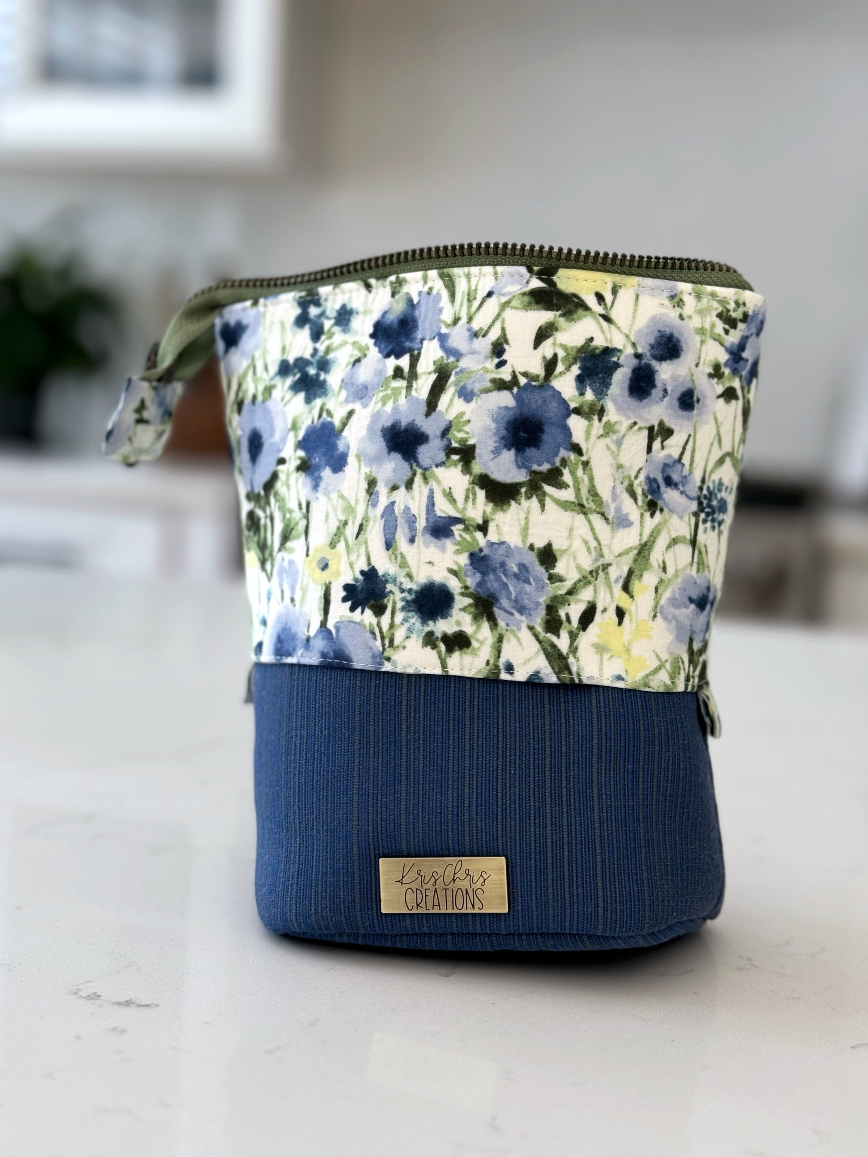 The Kate - Zipper Art Supply Pouch in Blue and Green Florals - KrisChris