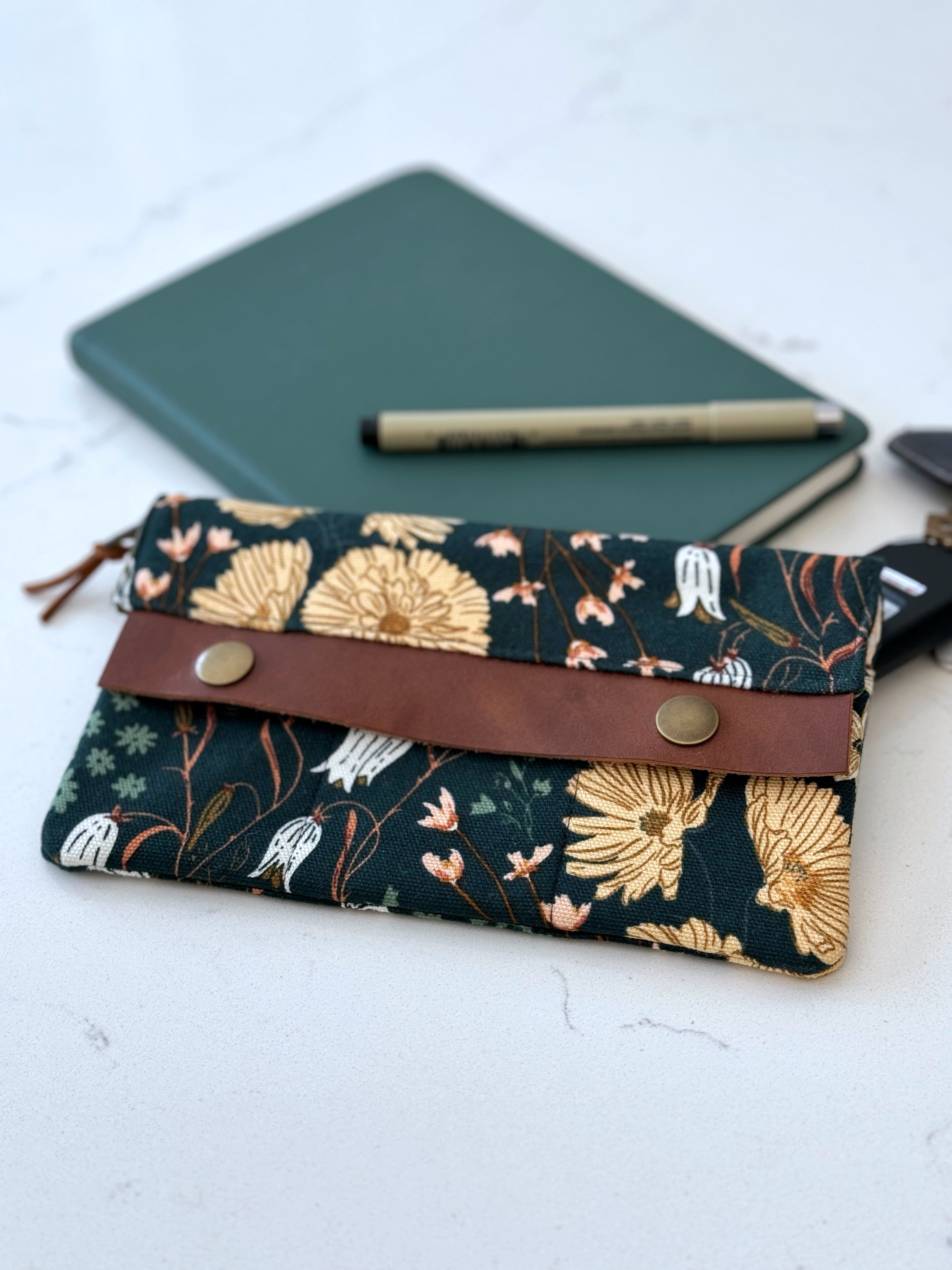The Janet - Full Size Wallet in Floral Green Illustrated Canvas - KrisChris
