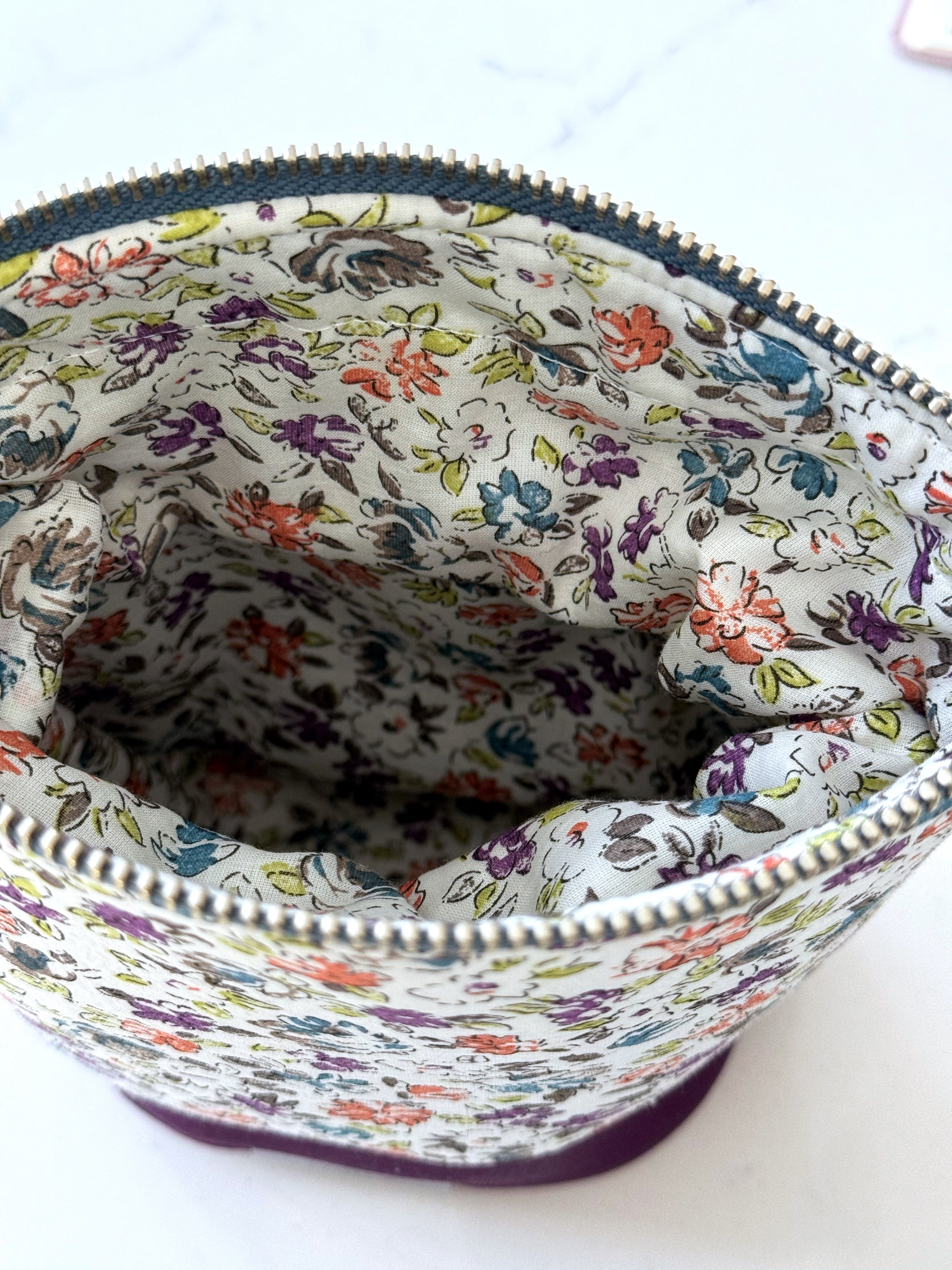 The Kate - Zipper Art Supply Pouch in Purple and White Florals - KrisChris