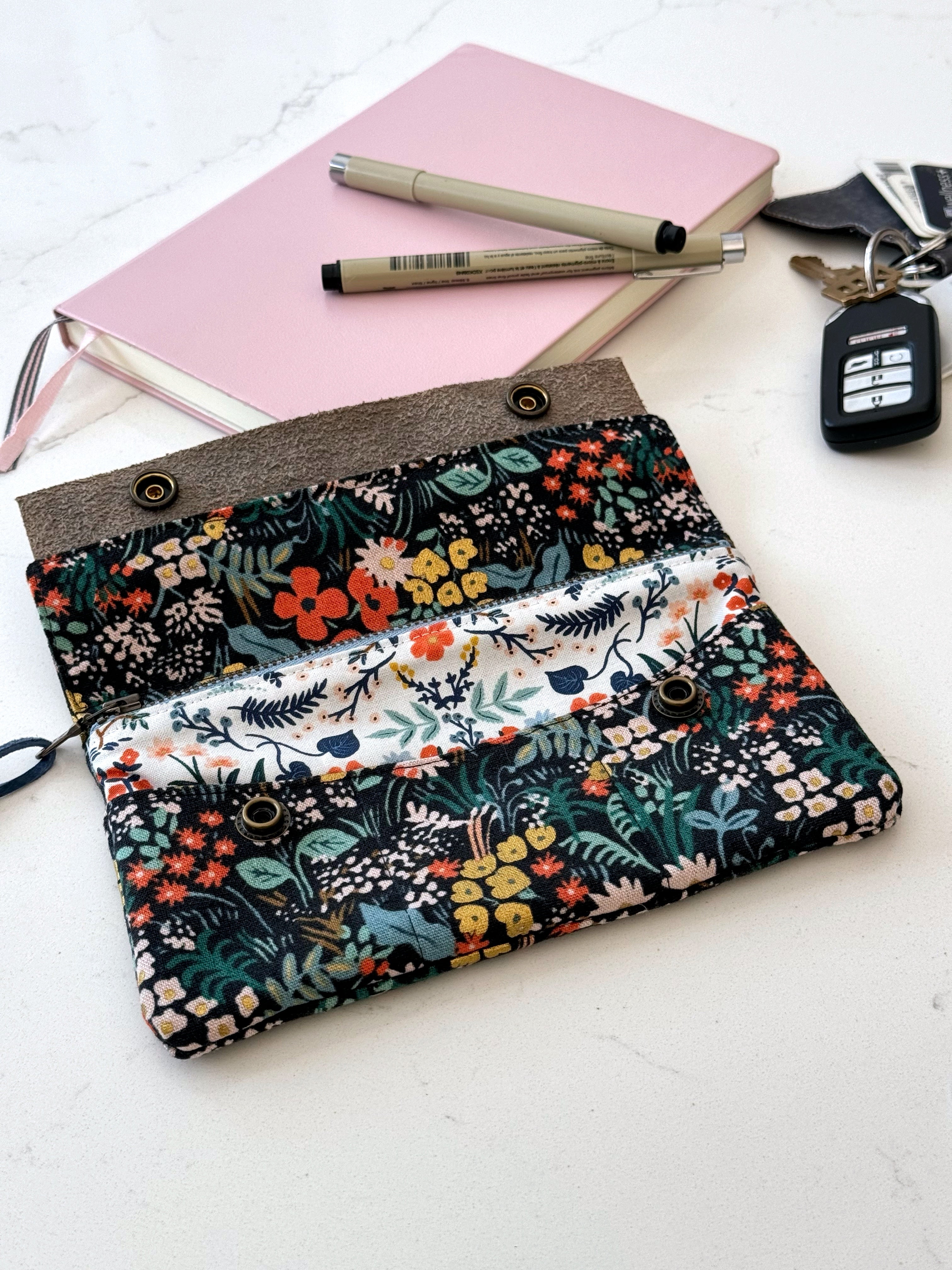 The Janet - Full Size Wallet in Florals and Gold Accents - KrisChris