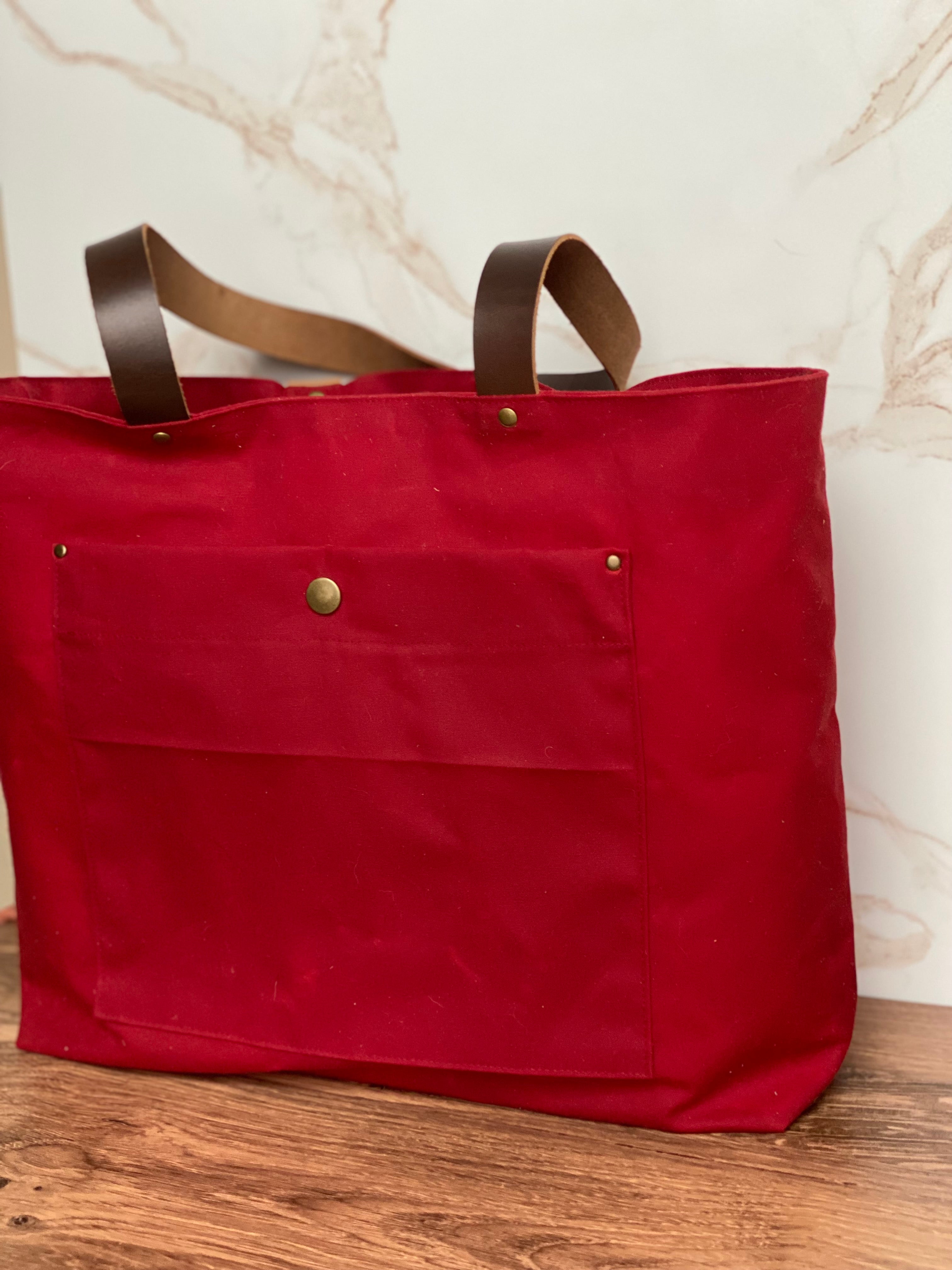 The Jody - Everyday Tote Bag in Red Canvas with Colorful Floral Lining - KrisChris