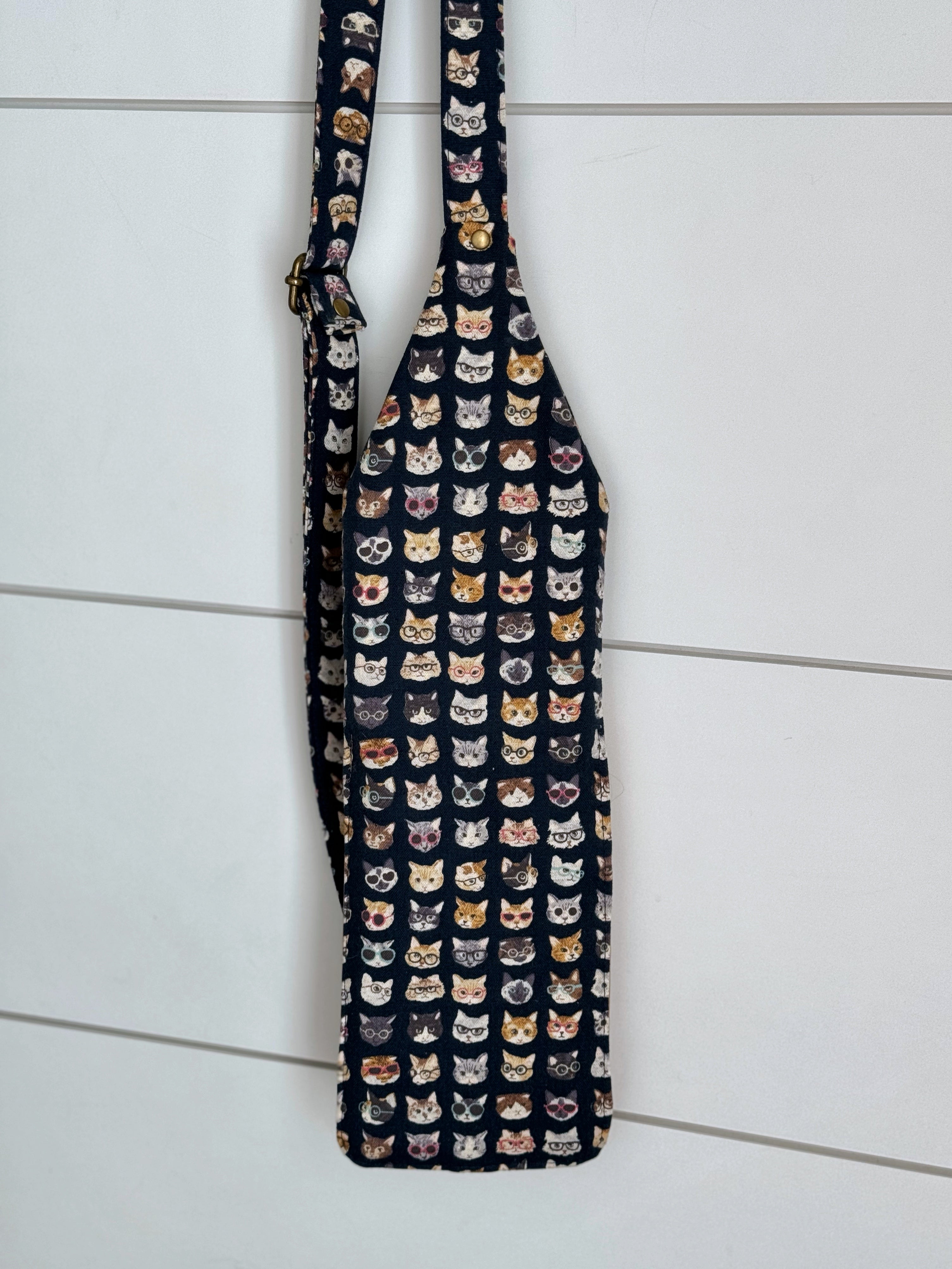 Backview of Rectangular Cat Crossbody Bag - covered in cute cats wearing glasses
