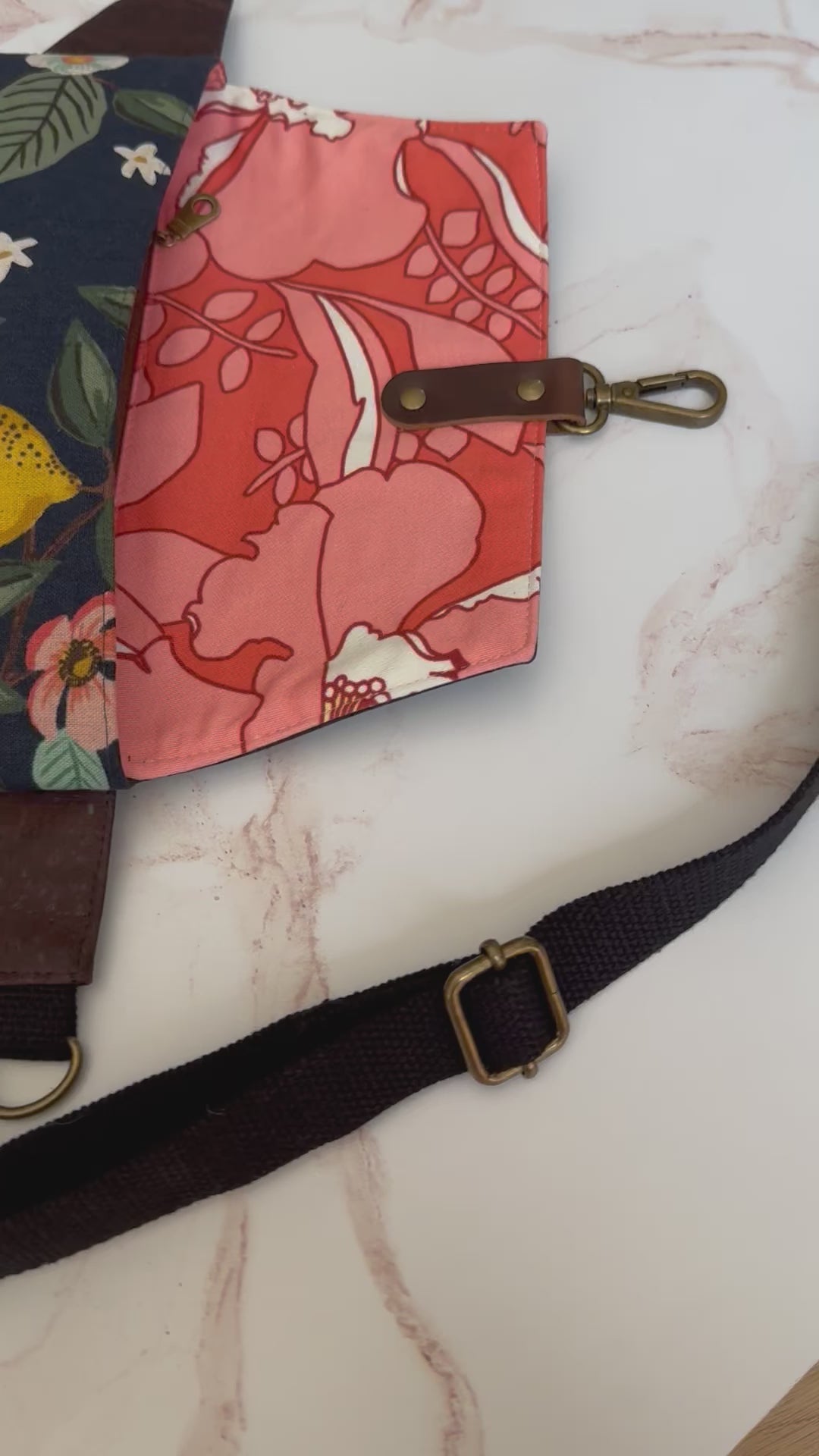 The Jenn - Adjustable Crossbody Belt Bag in Brown Cork and Citrus Florals