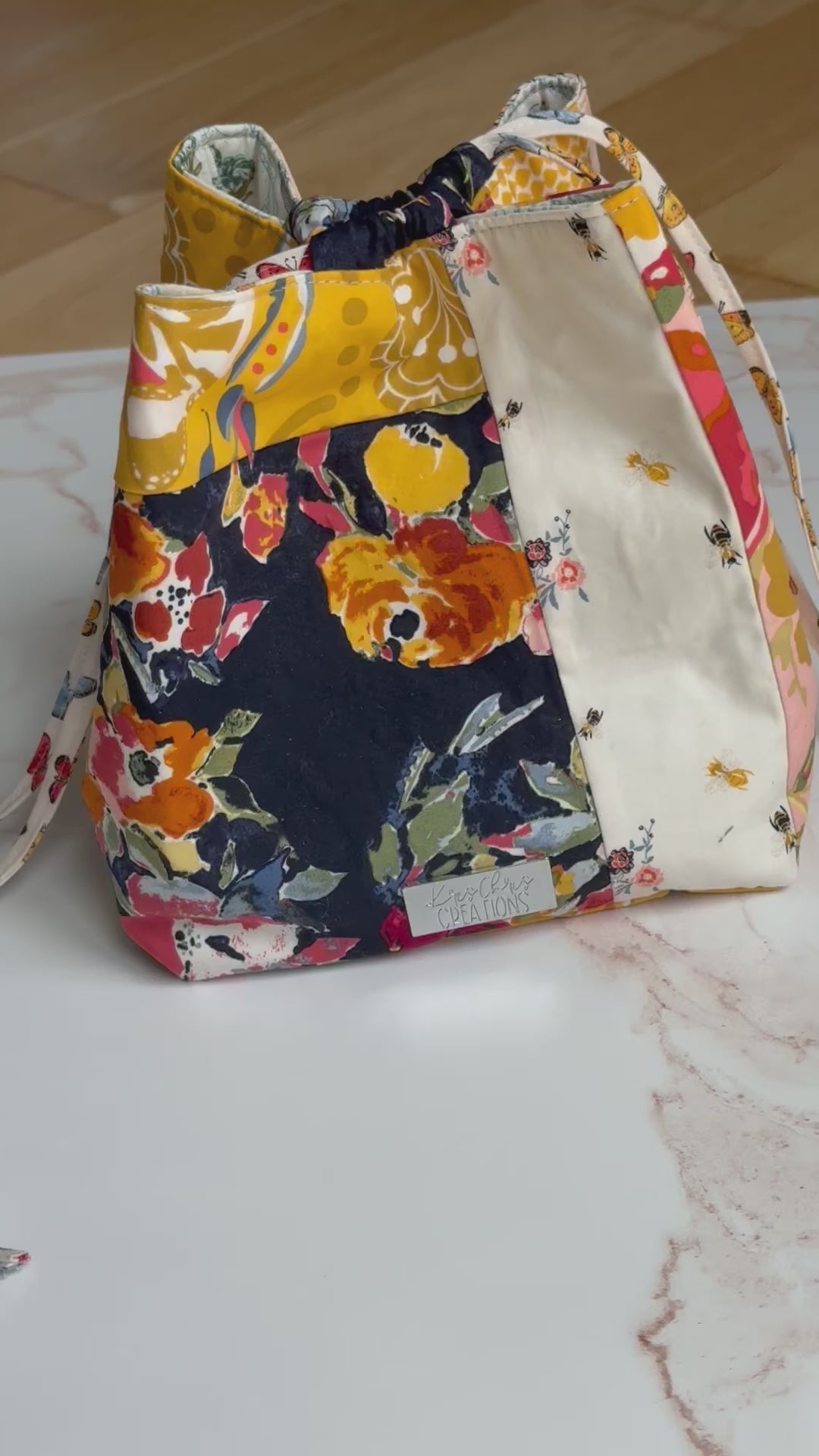 The Pat Pouch - Japanese Drawstring Bag in Artisan Patchwork Style Floral Cottons