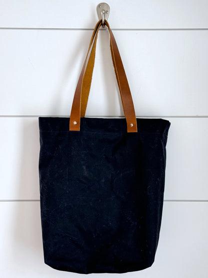 The Kristen - Project Tote Bag in Navy Waxed Canvas Paisley Sunbrella Fabric - KrisChris 