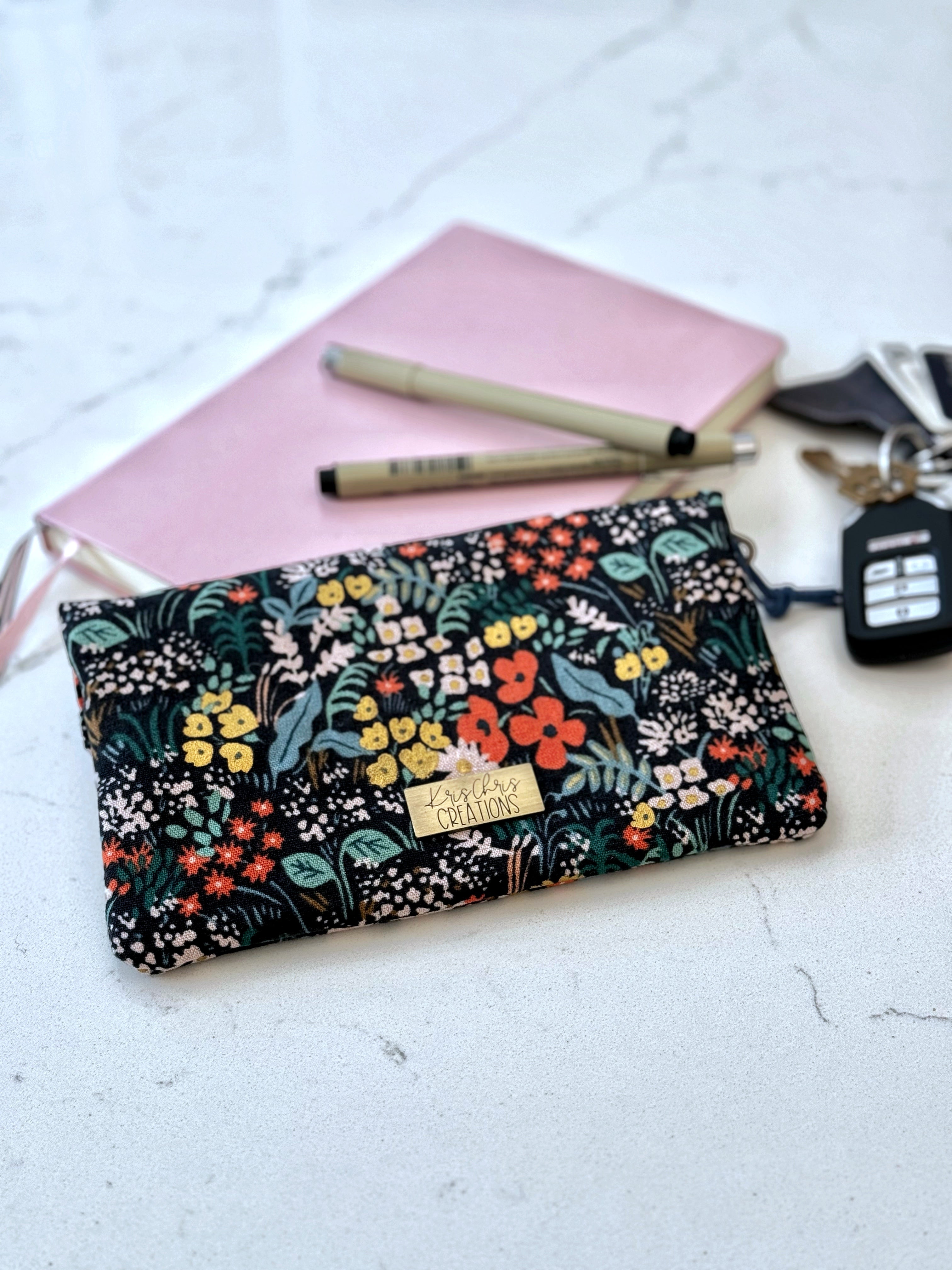 The Janet - Full Size Wallet in Florals and Gold Accents - KrisChris 