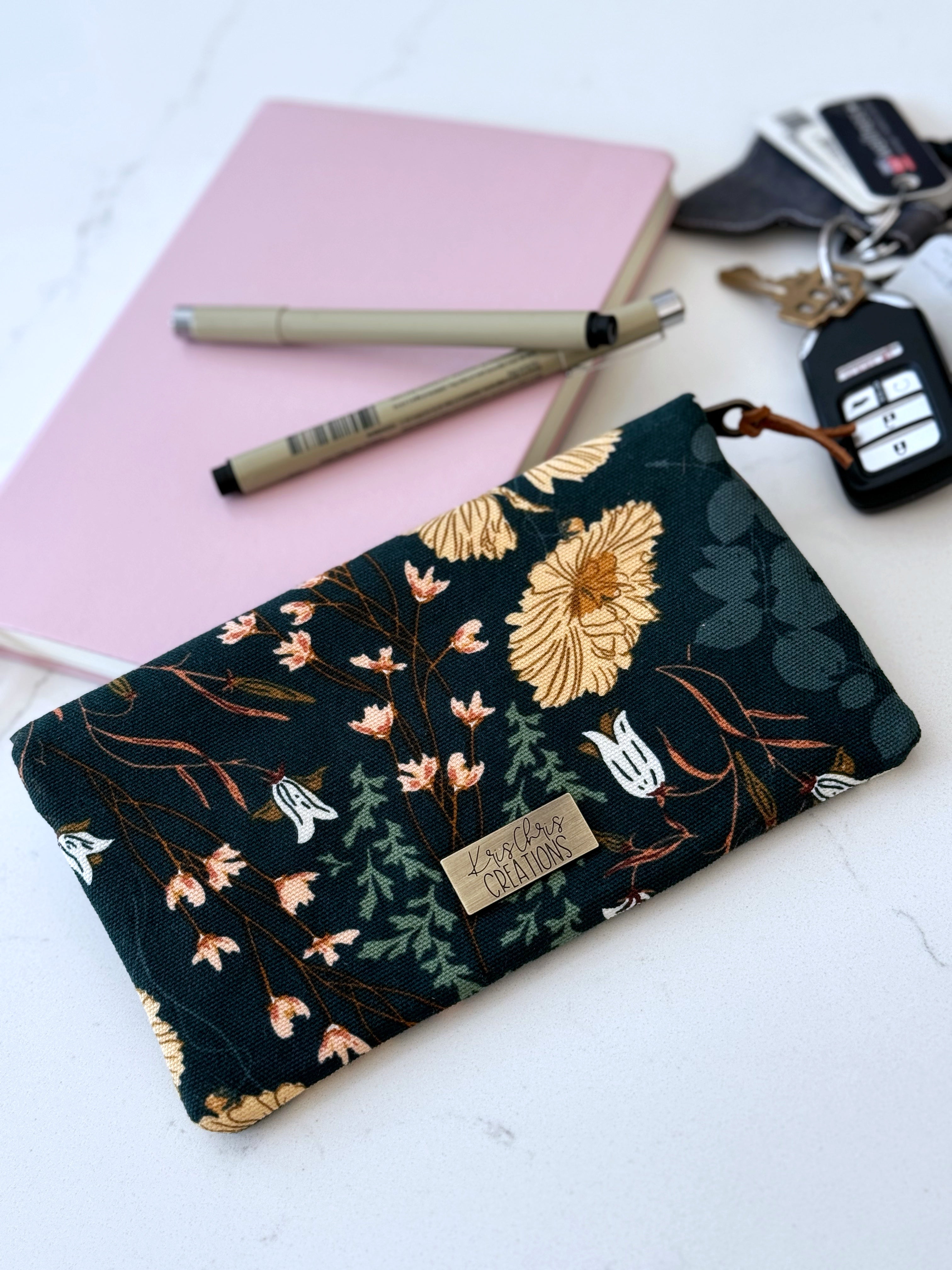 The Janet - Full Size Wallet in Floral Green Illustrated Canvas - KrisChris 