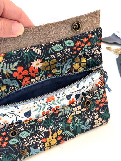 The Janet - Full Size Wallet in Florals and Gold Accents - KrisChris 