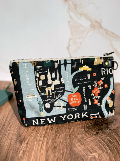 The Erin - Double Zippered Pouch in Red Lace Vinyl and Map Fabric for a Travel Lover - KrisChris 