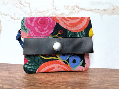 The Mini Janet - Half Size Wallet in Bright Floral Canvas - KrisChris 