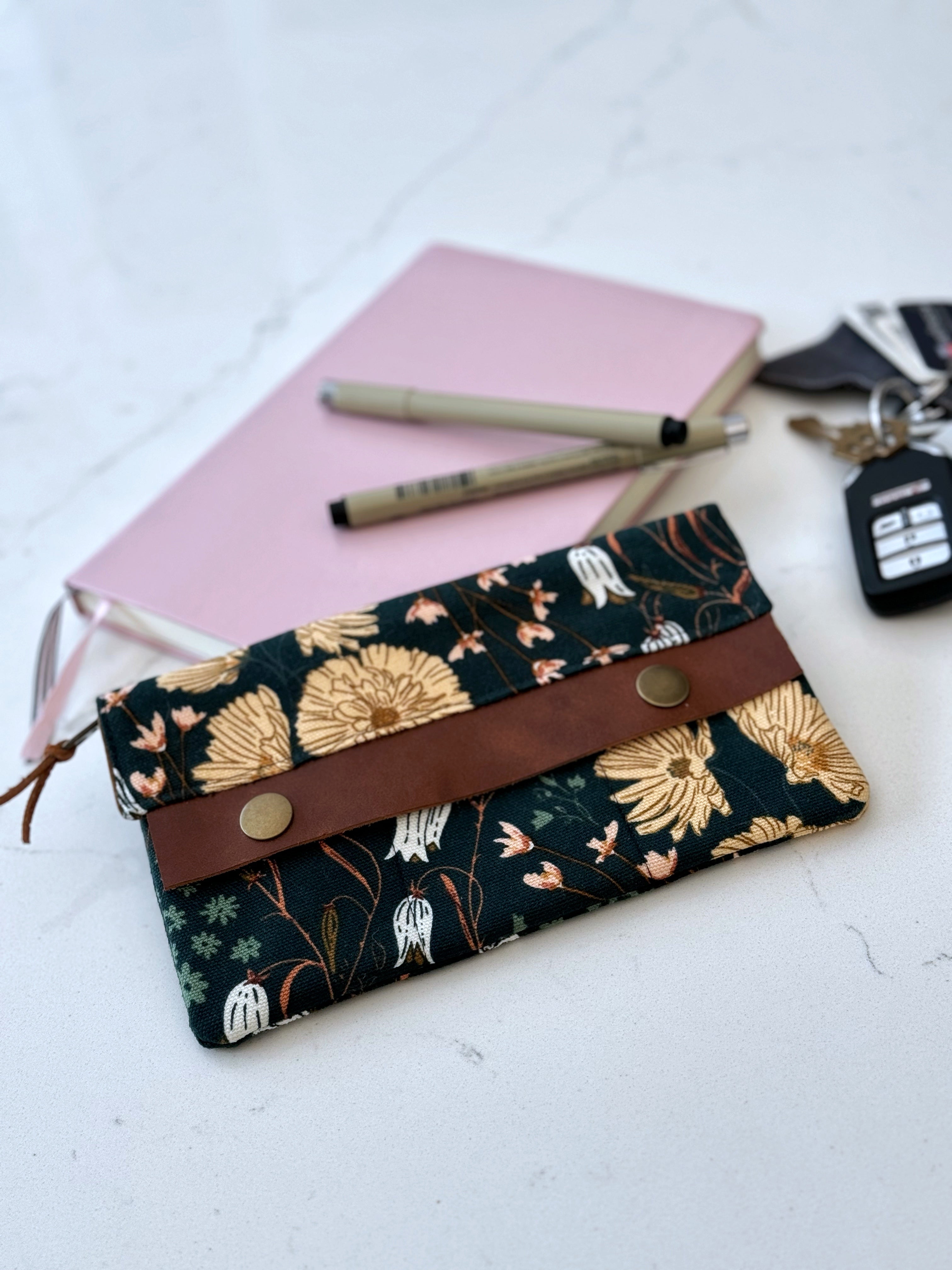 The Janet - Full Size Wallet in Floral Green Illustrated Canvas - KrisChris 