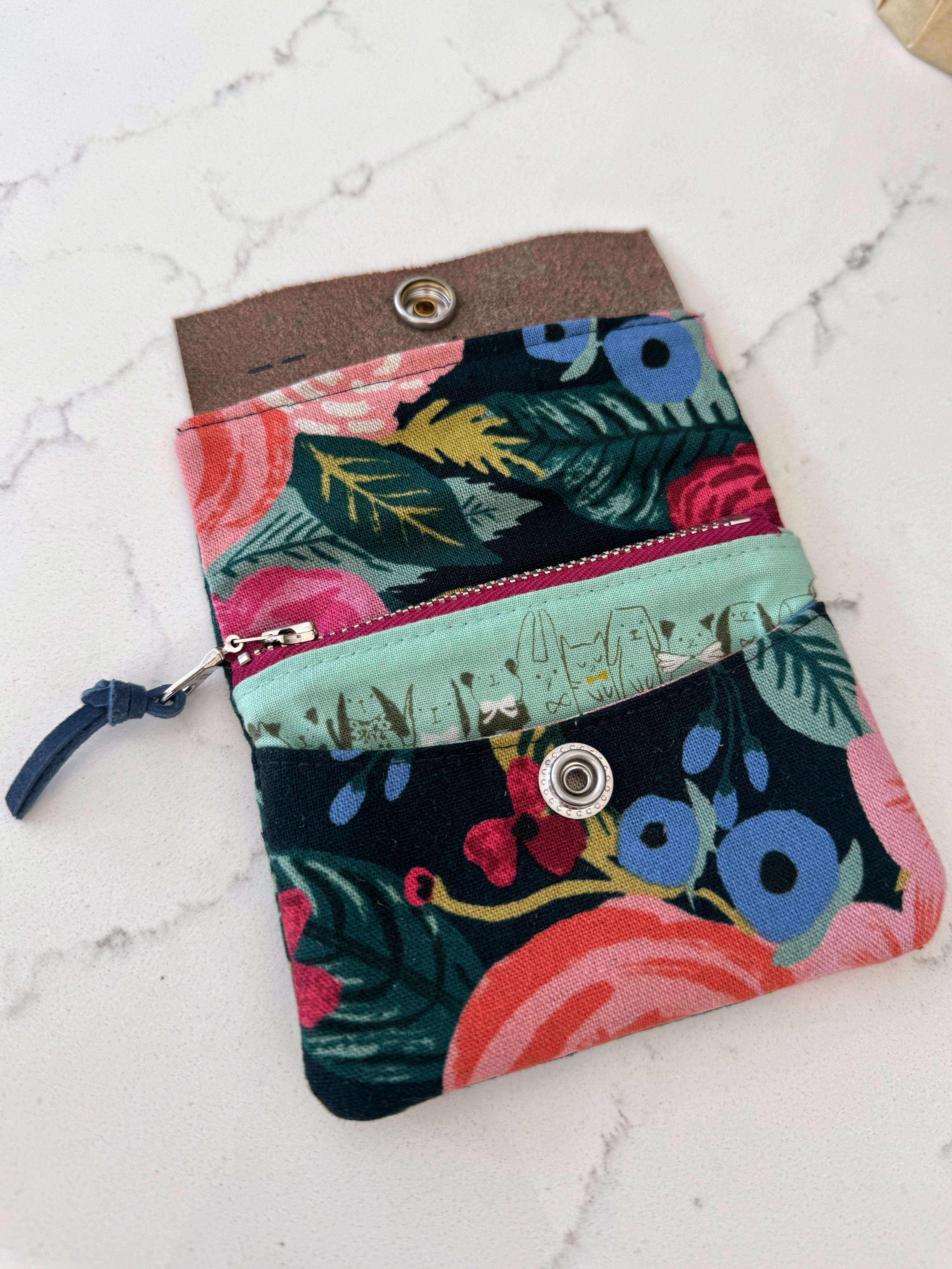 The Mini Janet - Half Size Wallet in Bright Floral Canvas - KrisChris 