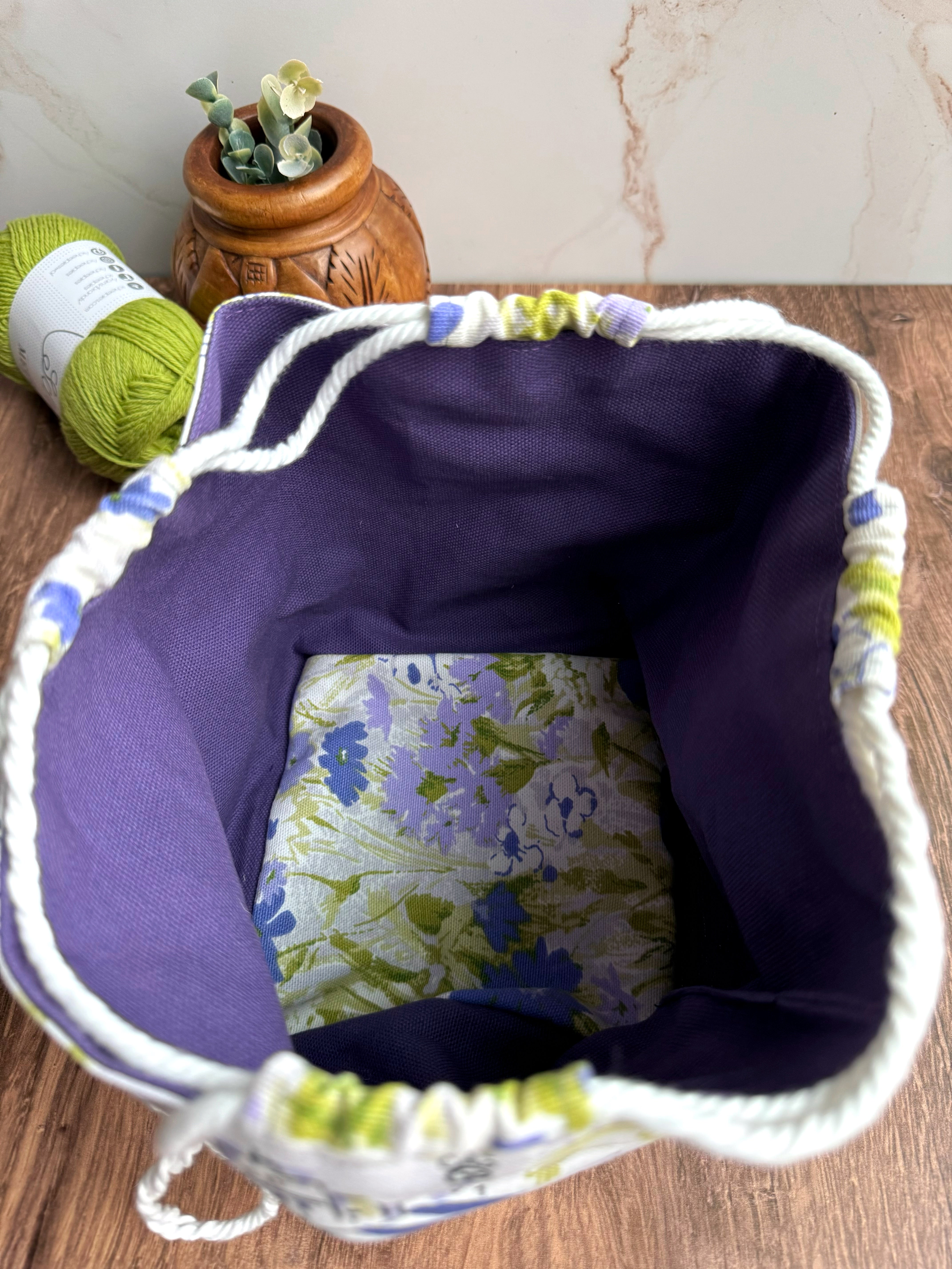 The Pat Pouch - Japanese Drawstring Bag in Purple and Green Parisian Canvas - KrisChris 