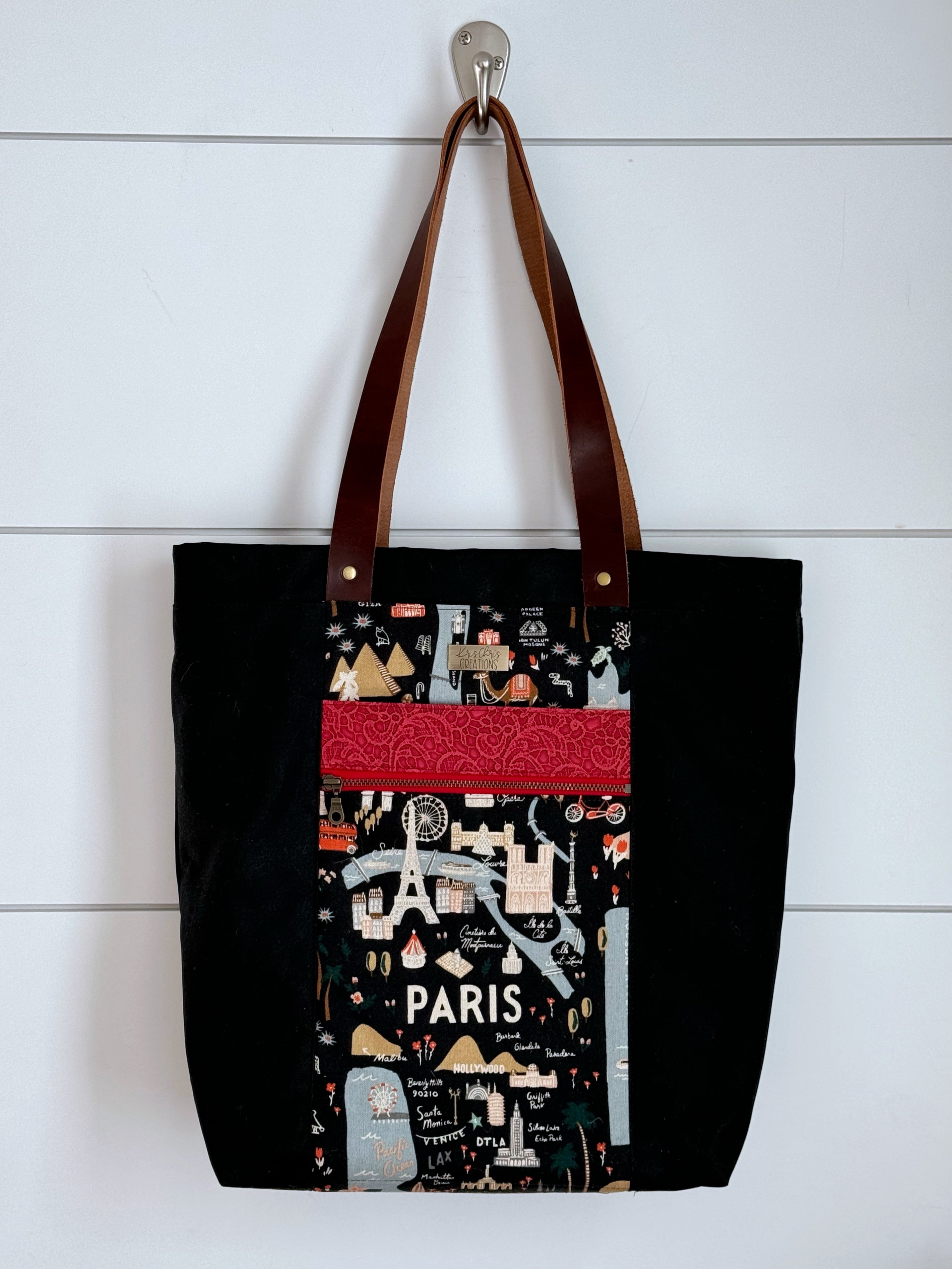 The Kristen - Project Tote Bag in Black Waxed Canvas for Travel Lover - KrisChris 