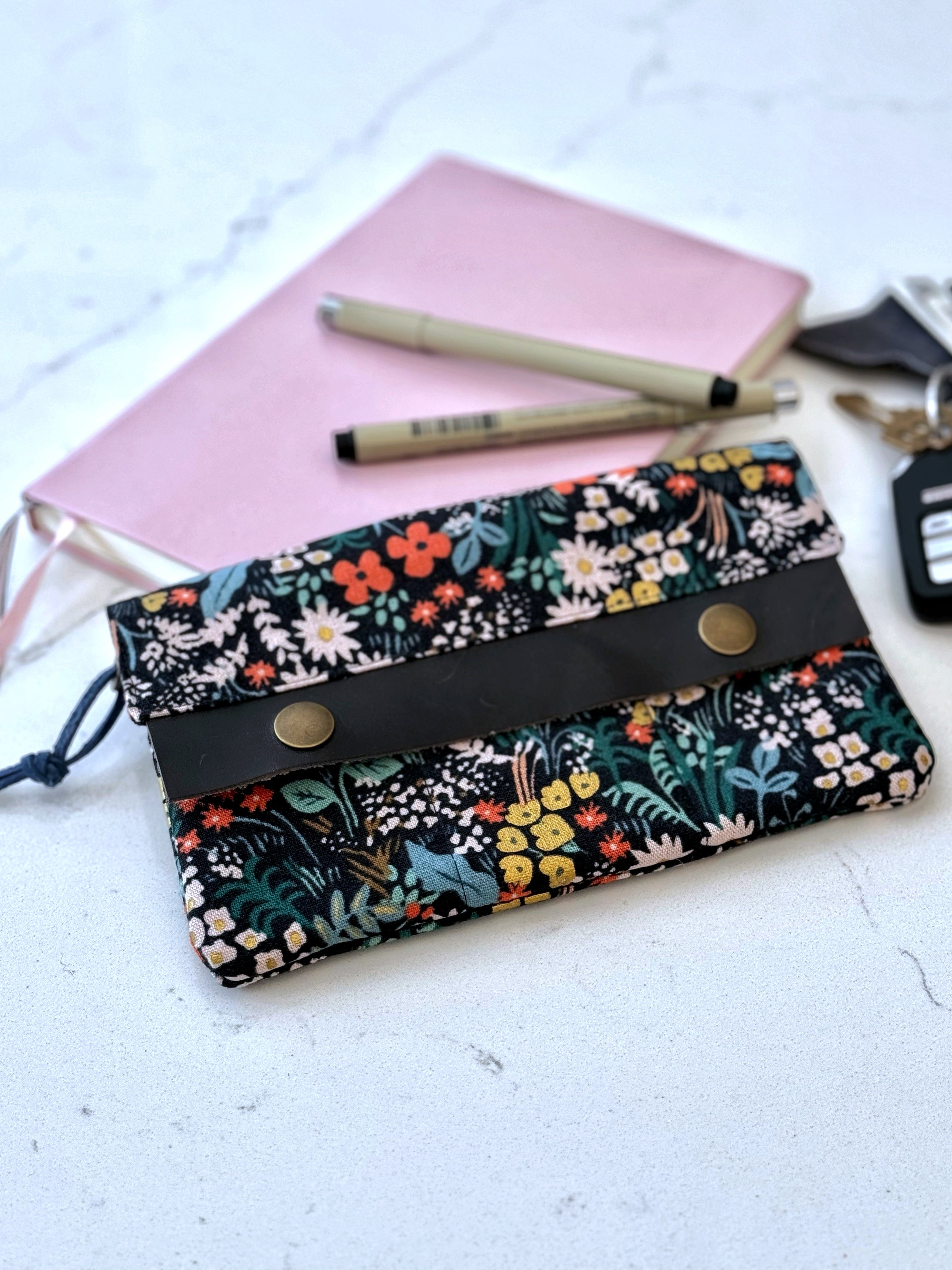 The Janet - Full Size Wallet in Florals and Gold Accents - KrisChris 