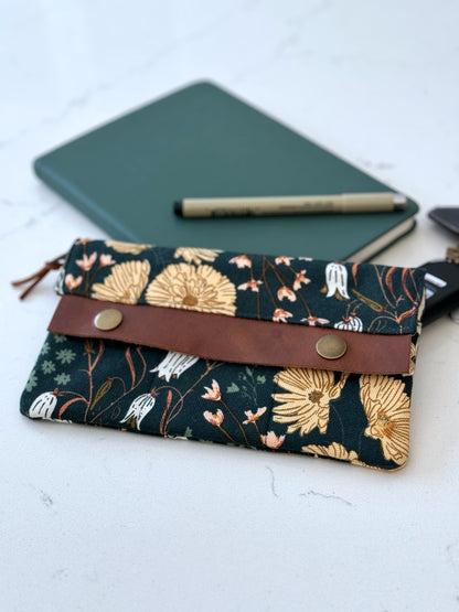 The Janet - Full Size Wallet in Floral Green Illustrated Canvas - KrisChris 