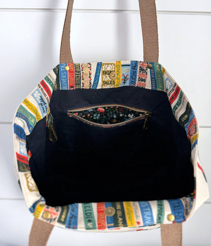 The Jody - Everyday Tote Bag in Classic Book Canvas with Navy Waxed Canvas Lining