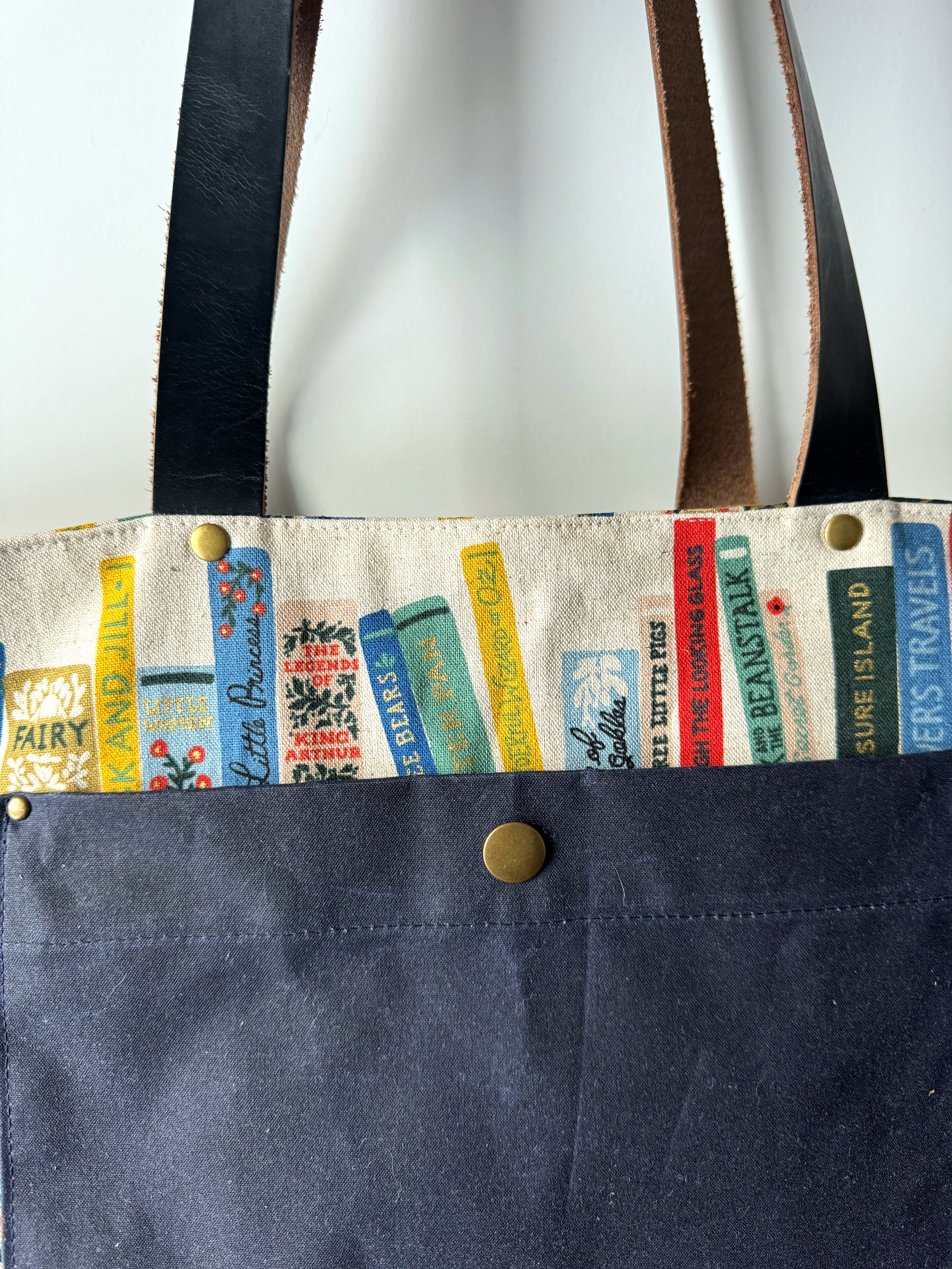 The Jody - Everyday Tote Bag in Classic Book Canvas with Navy Waxed Canvas Lining