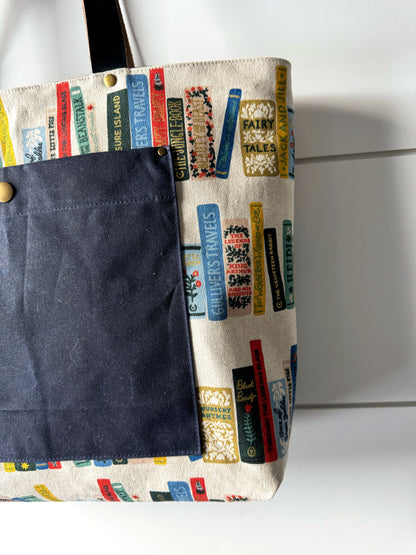 The Jody - Everyday Tote Bag in Classic Book Canvas with Navy Waxed Canvas Lining