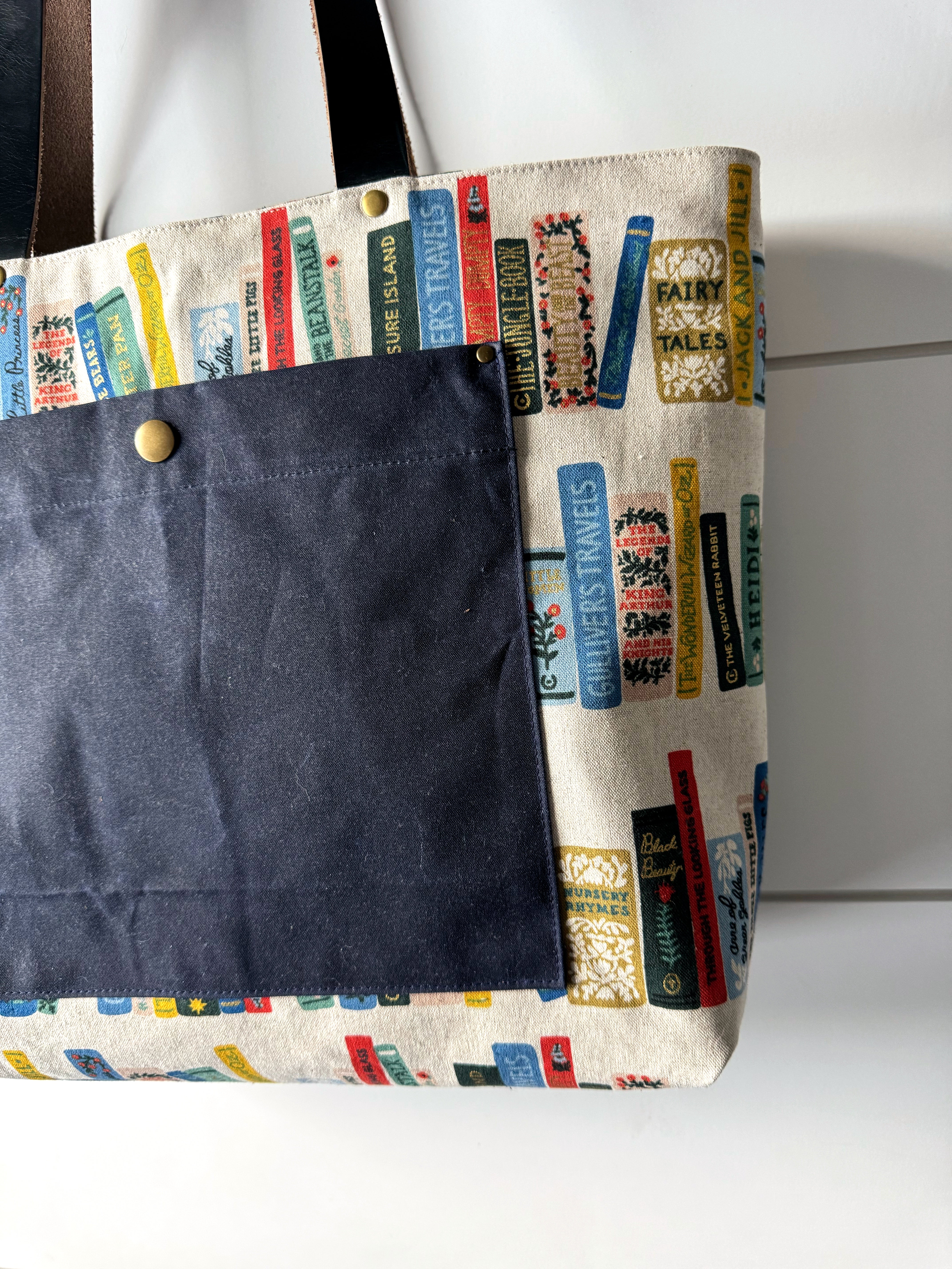 The Jody - Everyday Tote Bag in Classic Book Canvas with Navy Waxed Canvas Lining