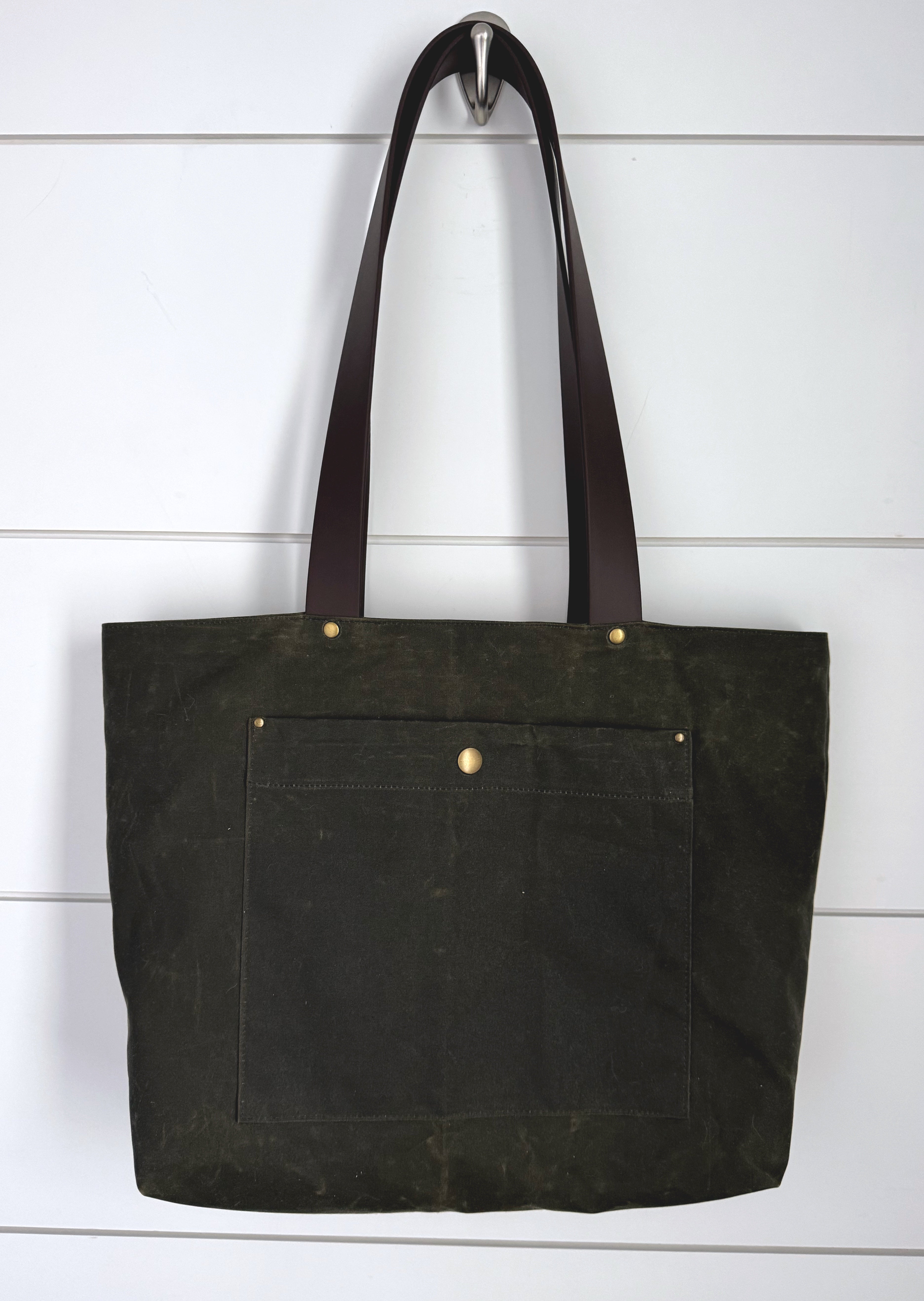 The Jody - Everyday Tote Bag in Green Canvas with Colorful Floral Lining