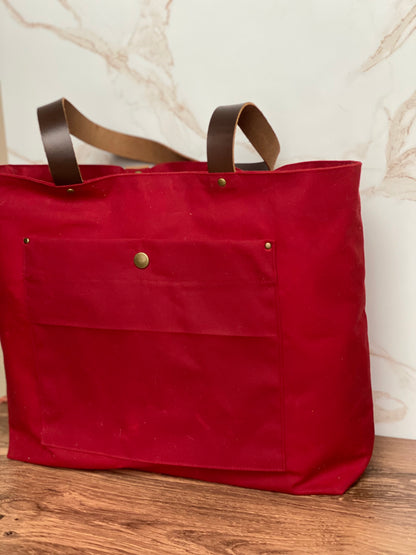 The Jody - Everyday Tote Bag in Red Canvas with Colorful Floral Lining - KrisChris 