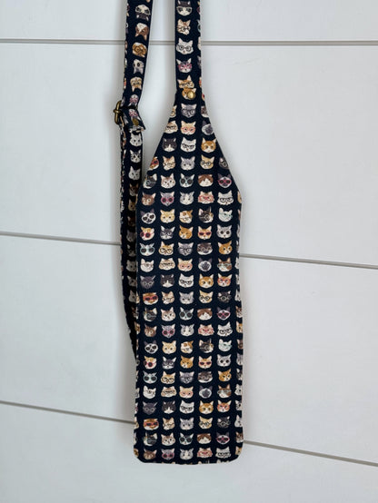 Backview of Rectangular Cat Crossbody Bag - covered in cute  cats wearing glasses